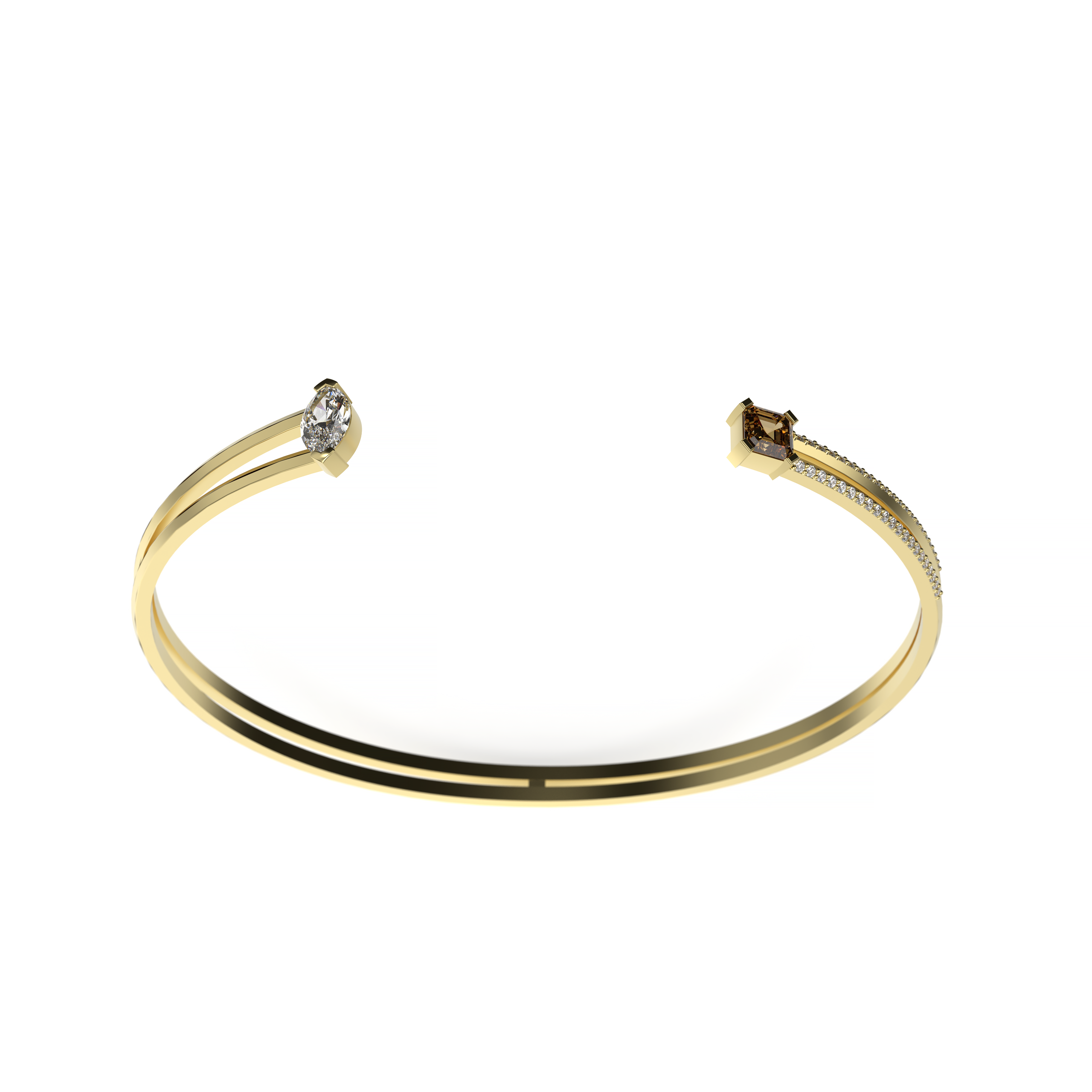 Marquise Diamond and Asscher-Cut Sapphire Open Bangle