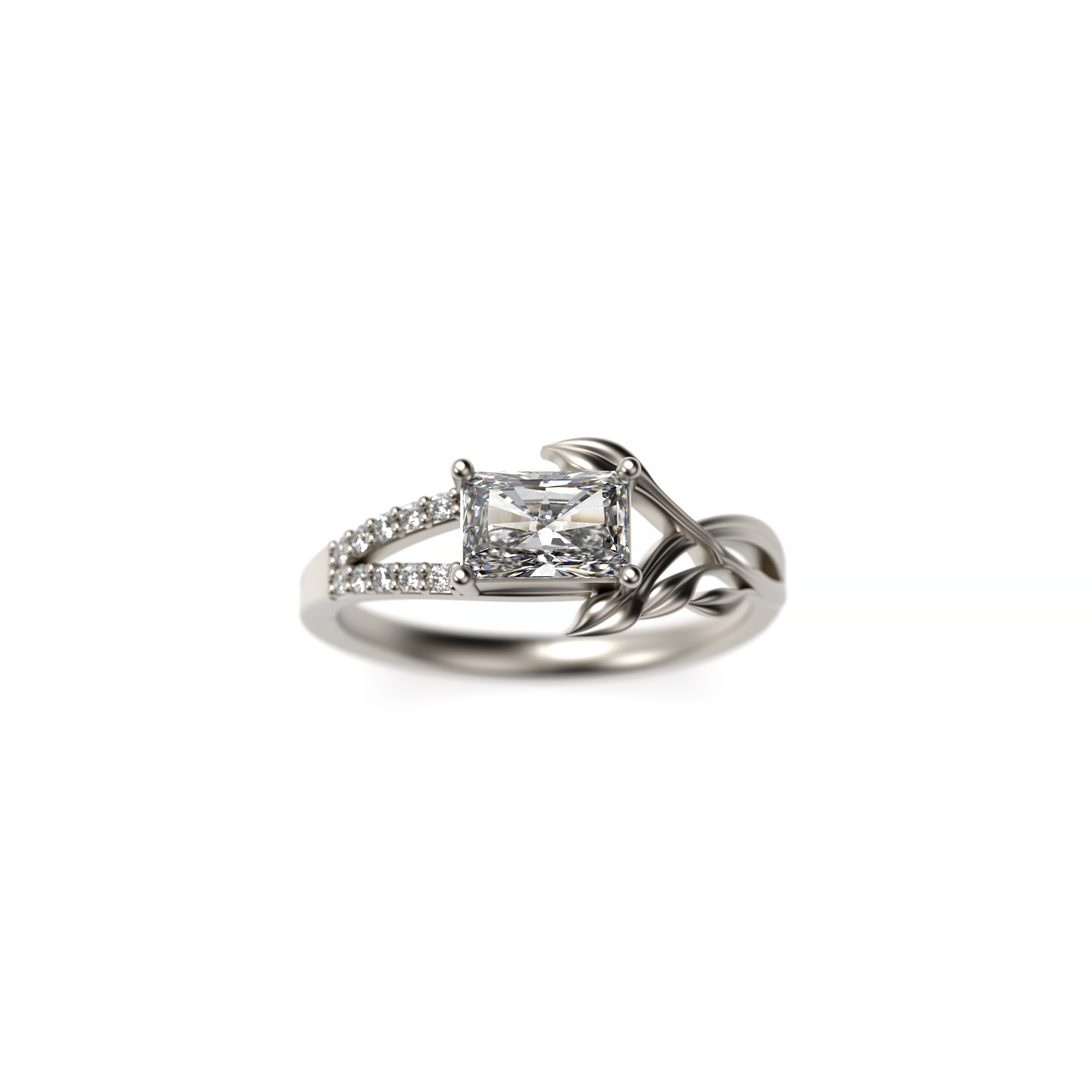 Radiant-Cut Diamond Leaf Band Engagement Ring