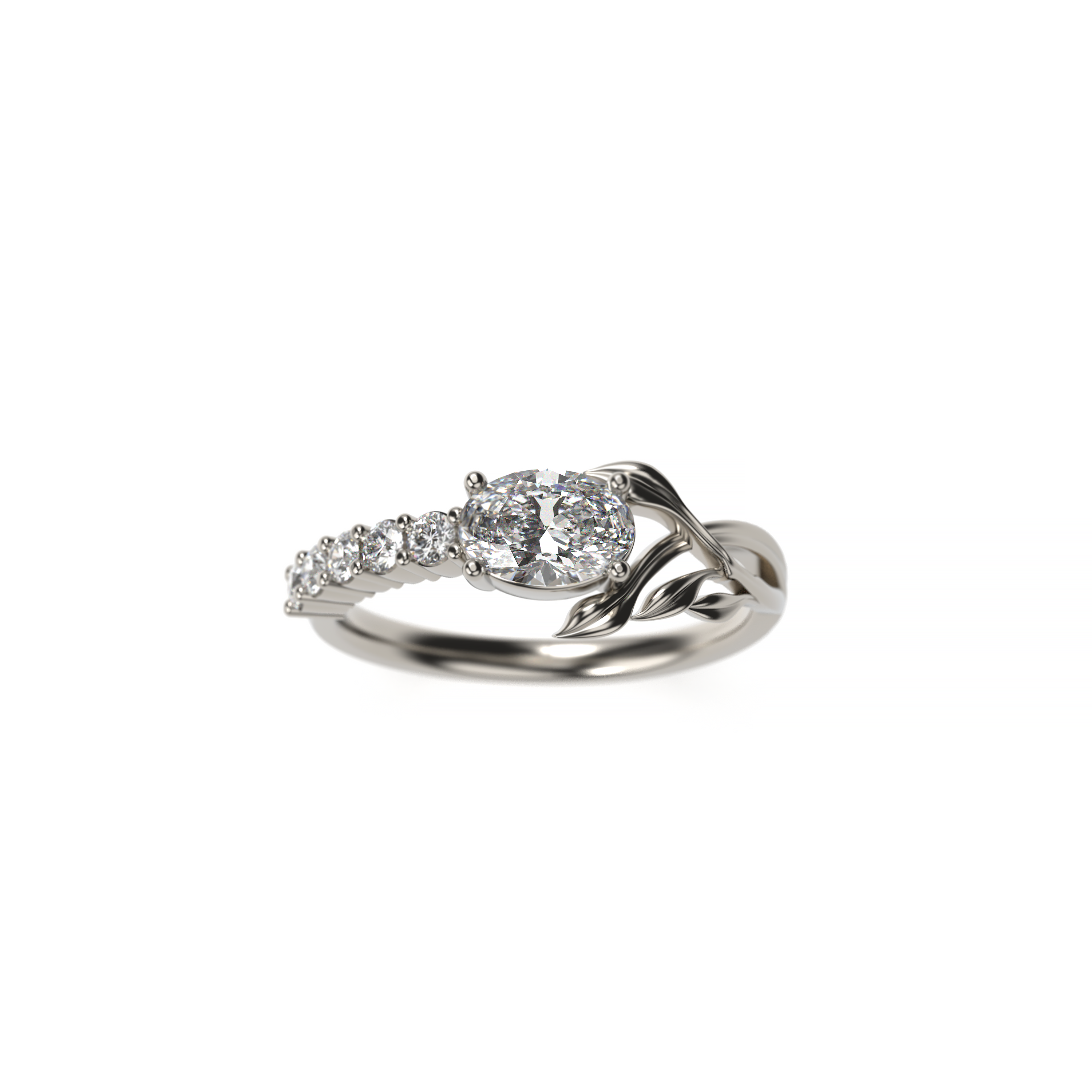 Oval Diamond Leaf Engagement Ring