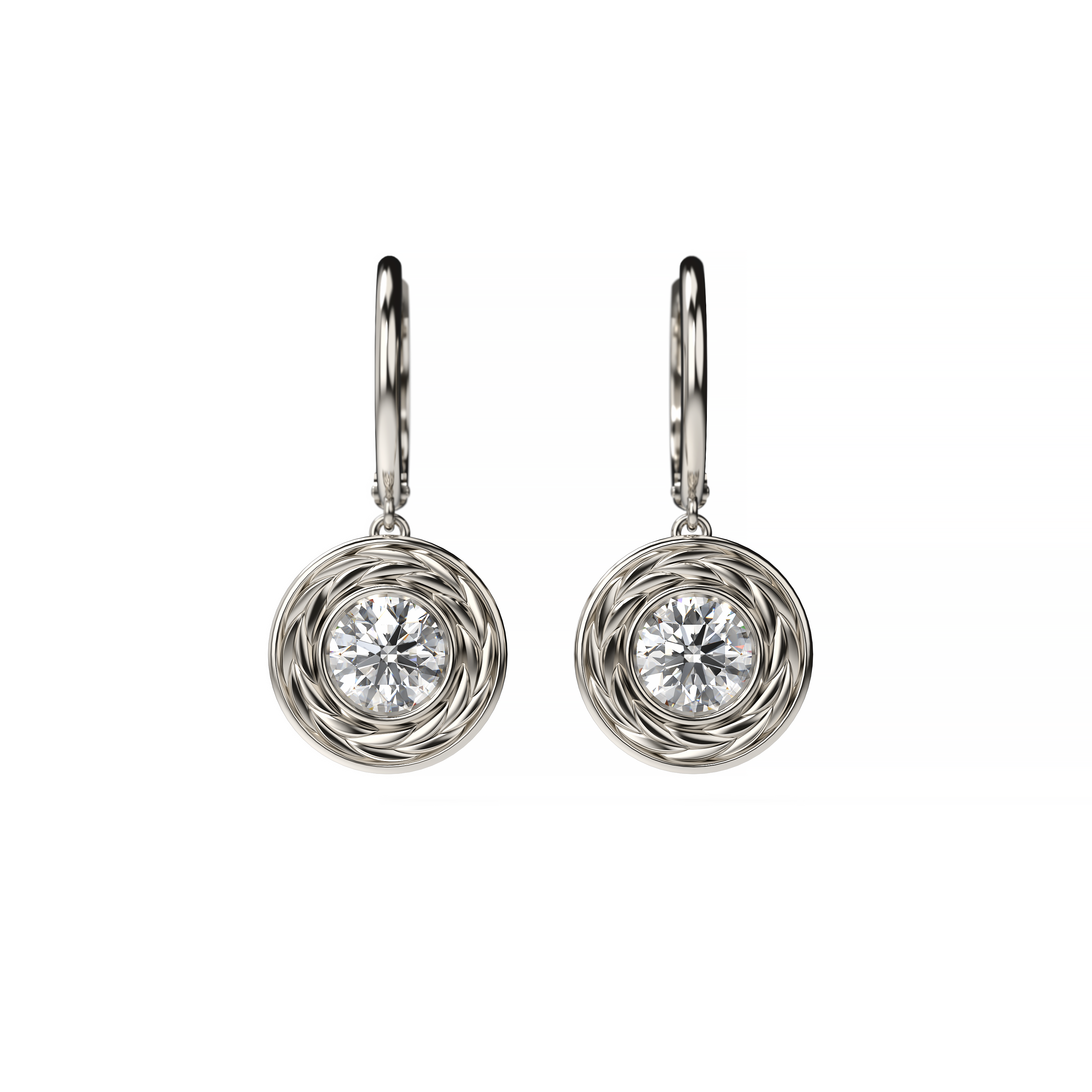 Wheat-Inspired Round Diamond Halo Drop Earrings