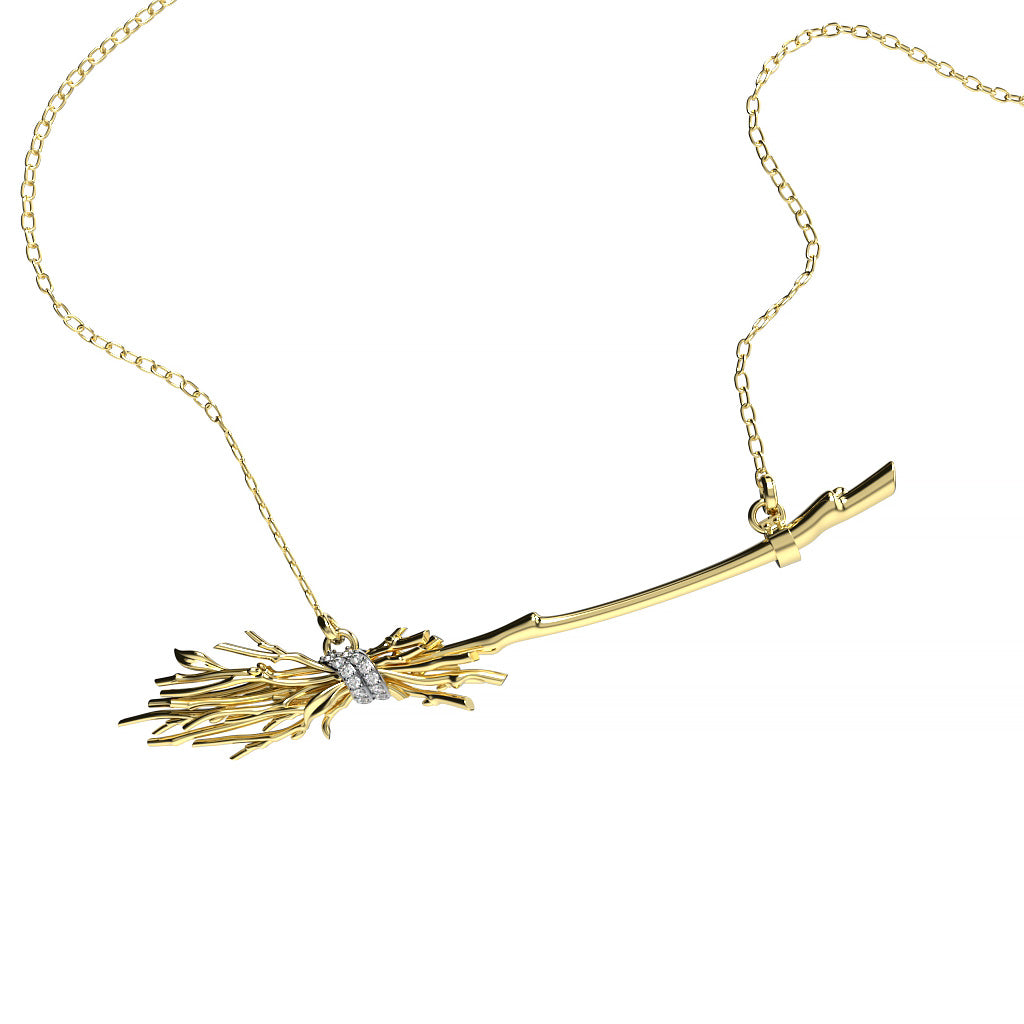 Witch Broom Diamond Pendant Necklace