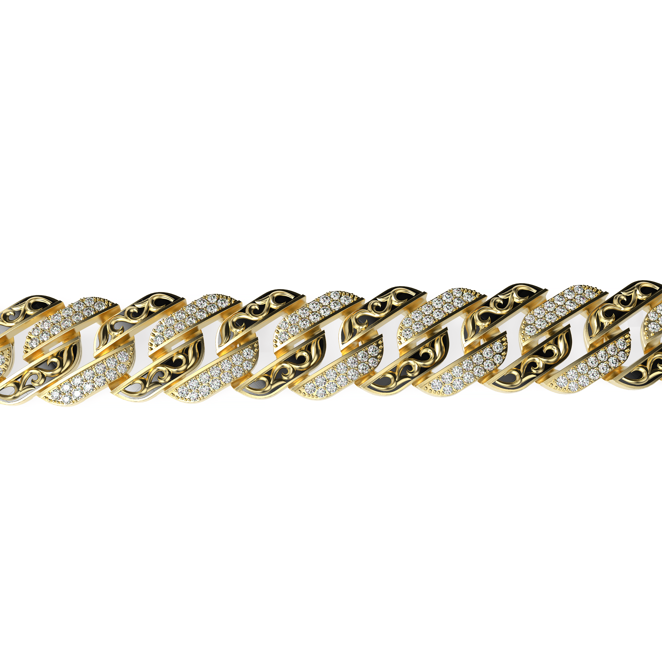 Men’s Diamond Cuban Link Bracelet with Patterned Links