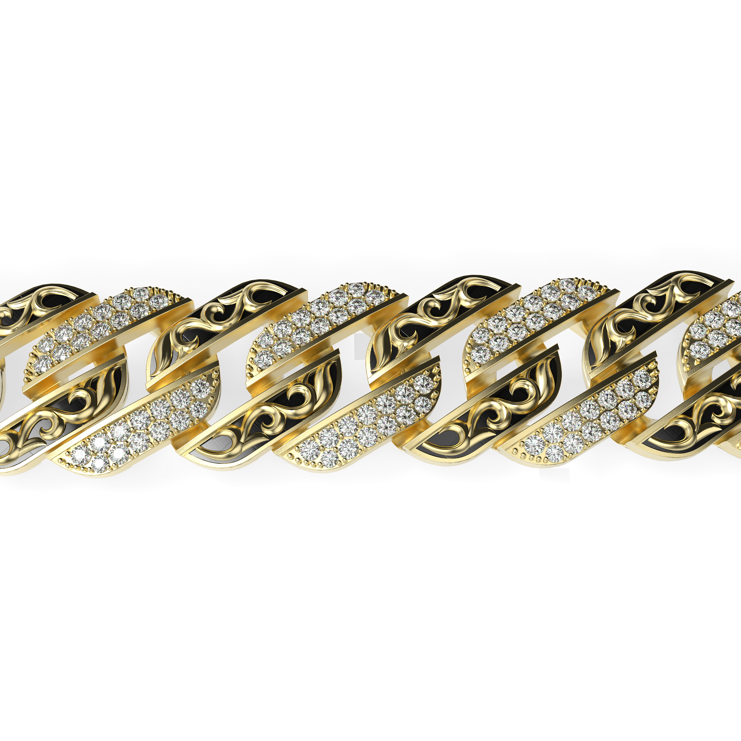 Men’s Diamond Cuban Link Bracelet with Patterned Links