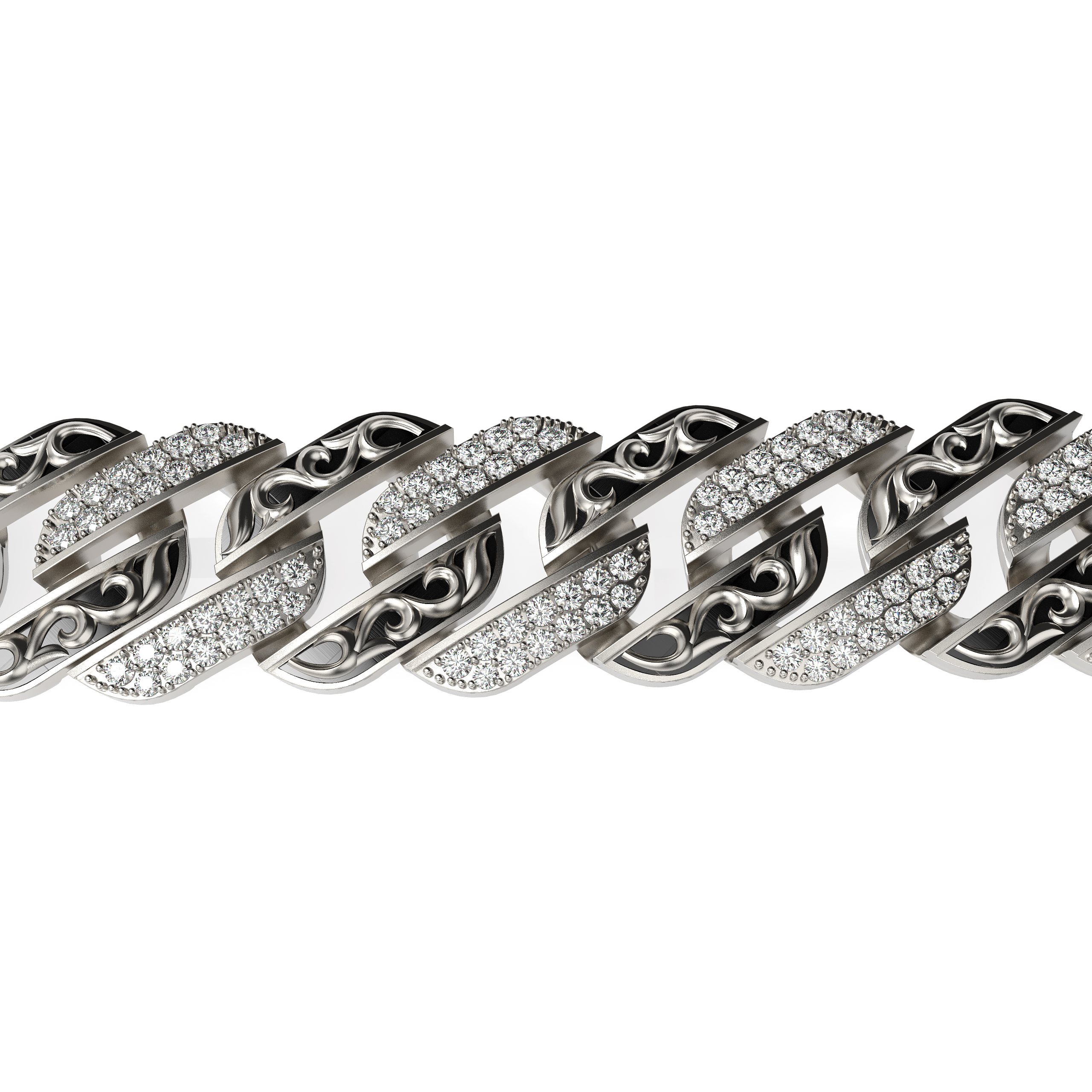 Men’s Diamond Cuban Link Bracelet with Patterned Links