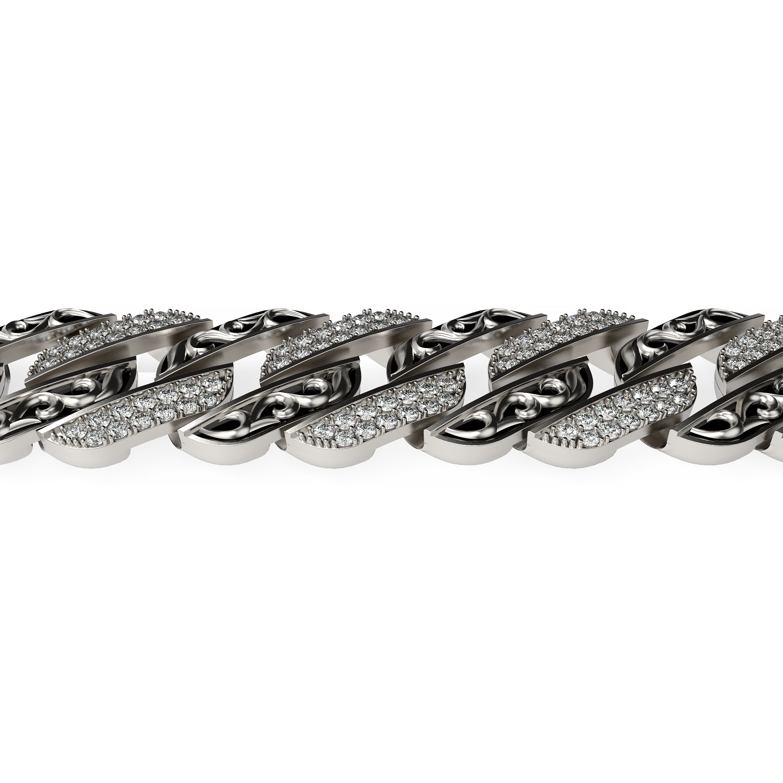 Men’s Diamond Cuban Link Bracelet with Patterned Links