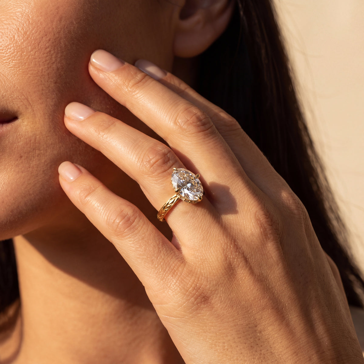 Oval Diamond Hidden Halo Engagement Ring with Compass Prongs and Spikelet-Inspired Shank