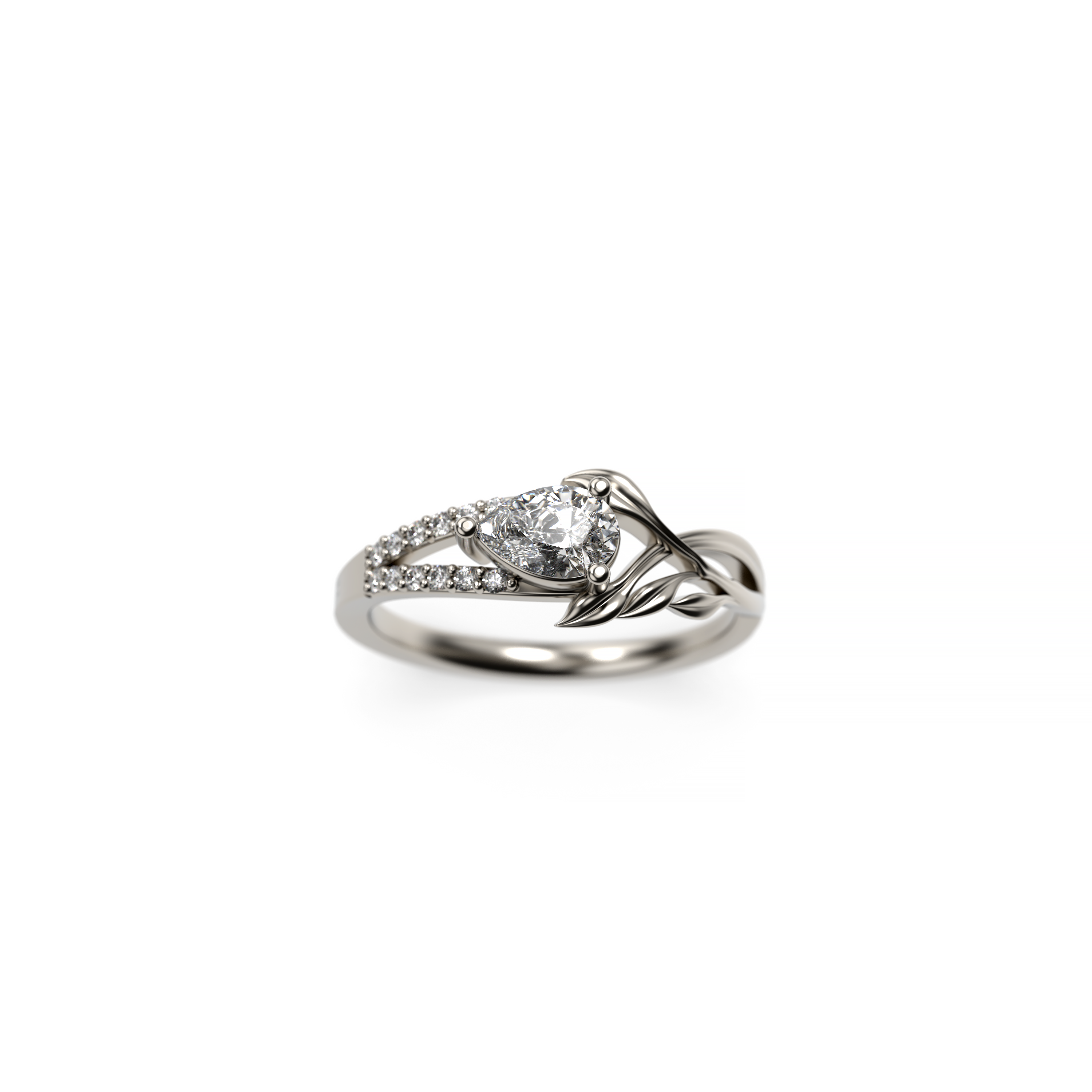 Pear-Cut Diamond Leaf Engagement Ring