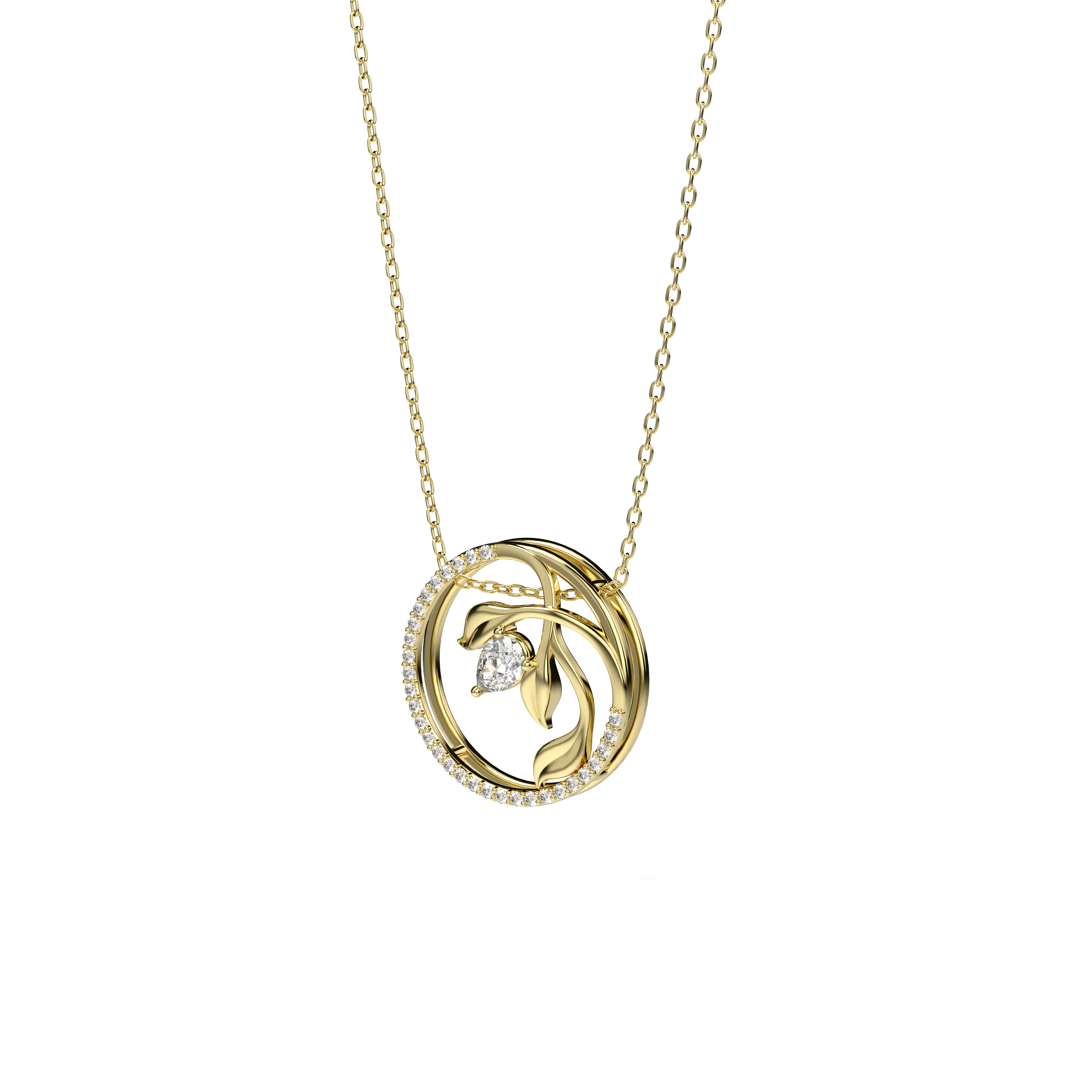 Pear-Shaped Diamond Pendant with Leaf Motif