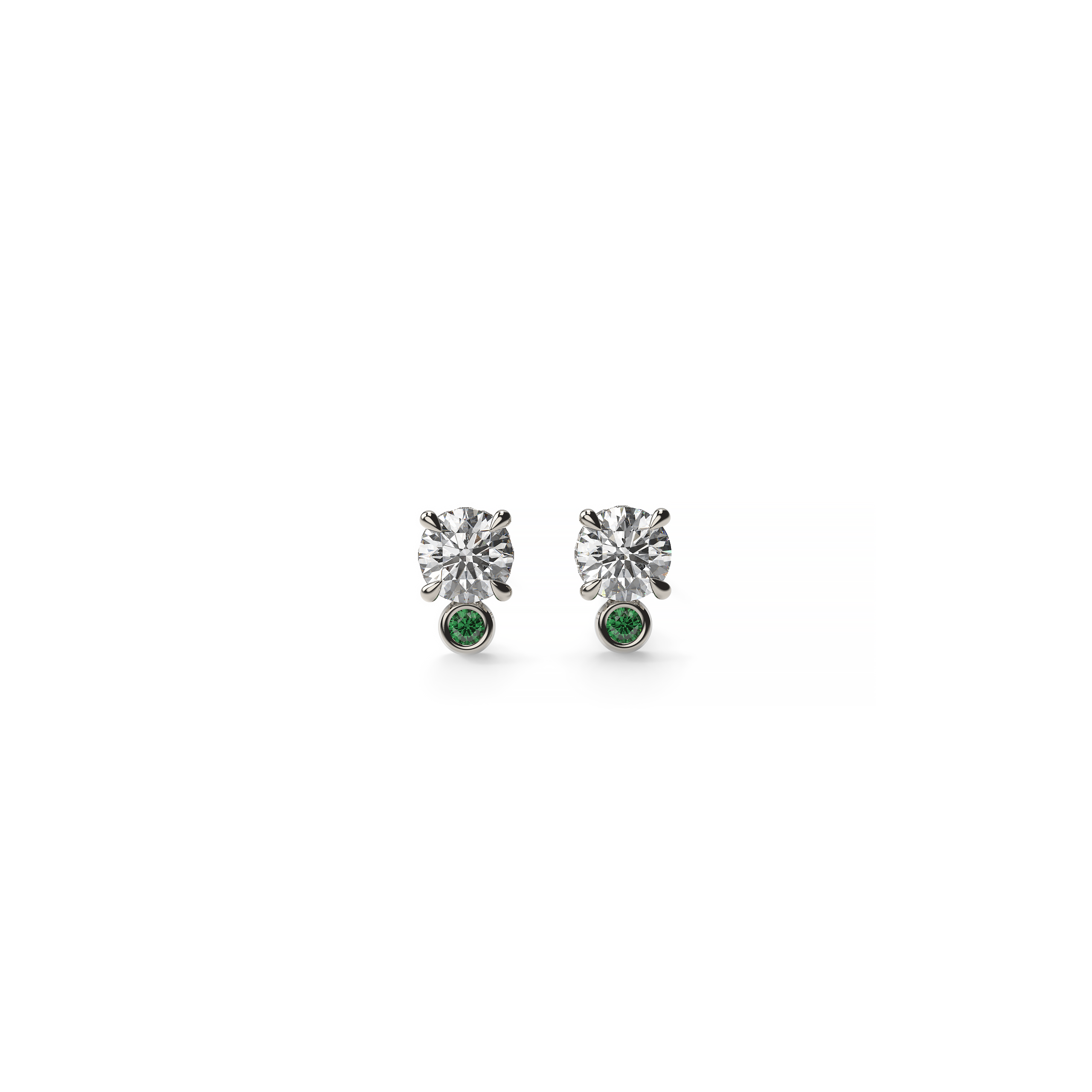 Round Diamond Halo Earrings with Emerald Accents