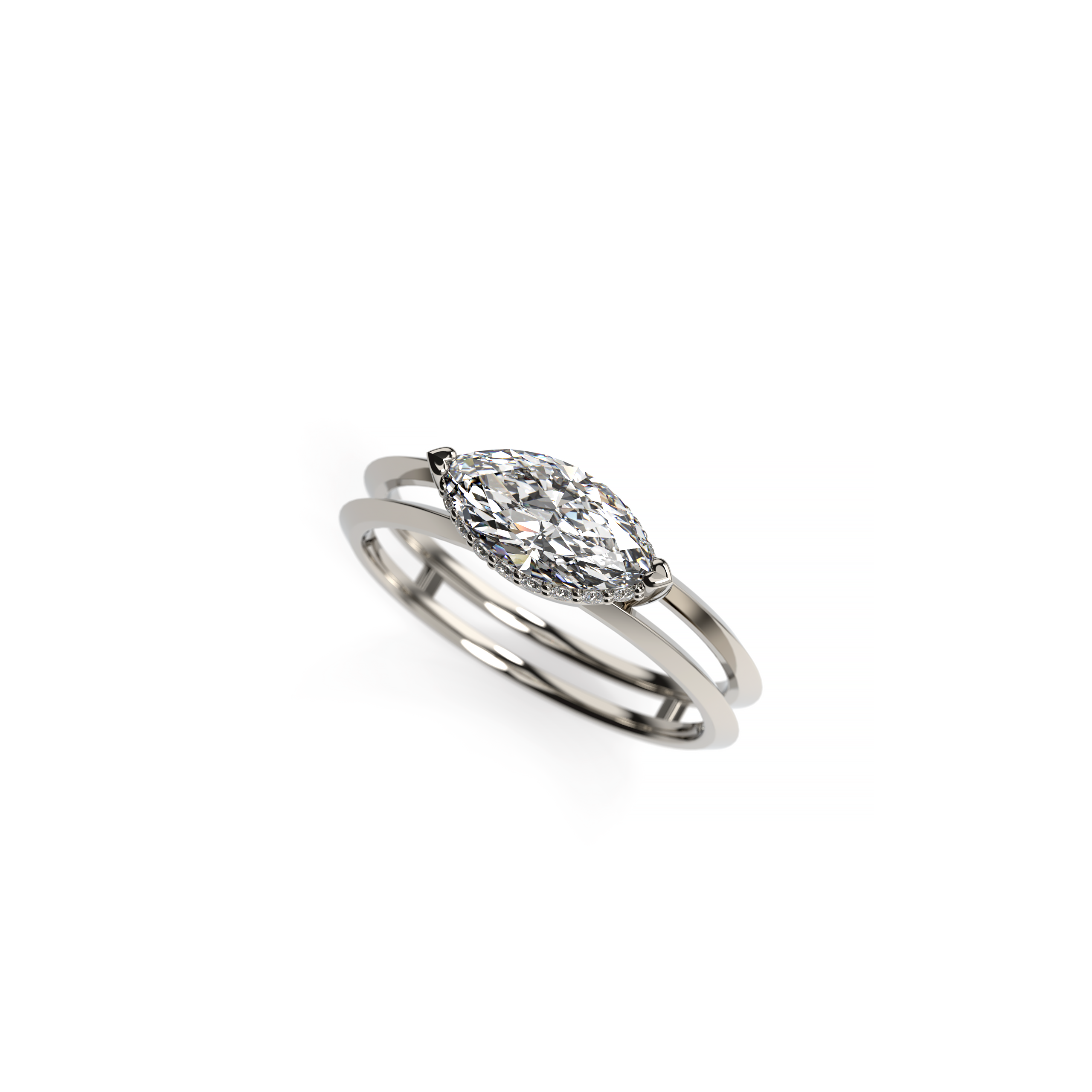 East-West Marquise Diamond Engagement Ring with Knife-Edge Band