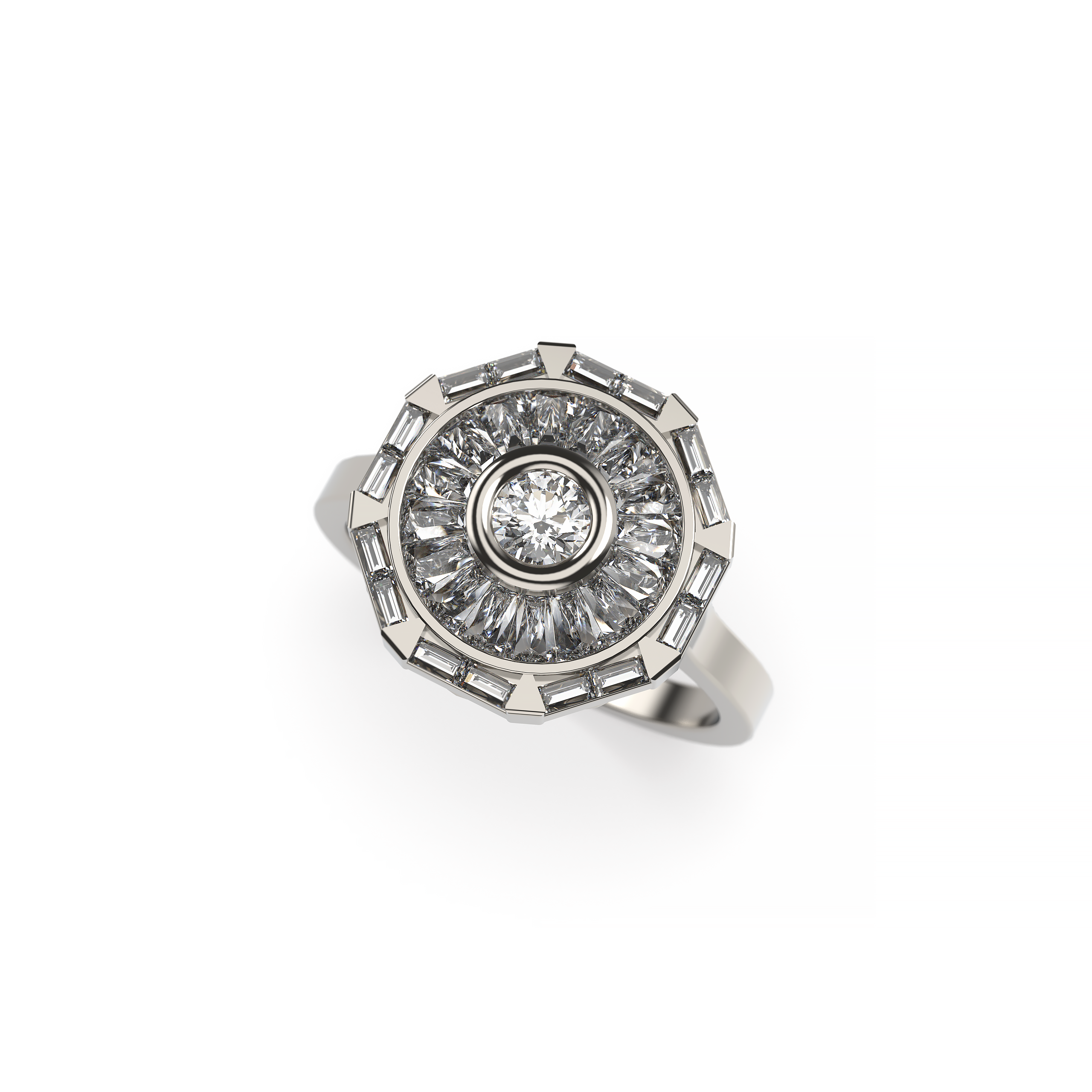 Baguette Halo & Bezel Set Diamond Ring