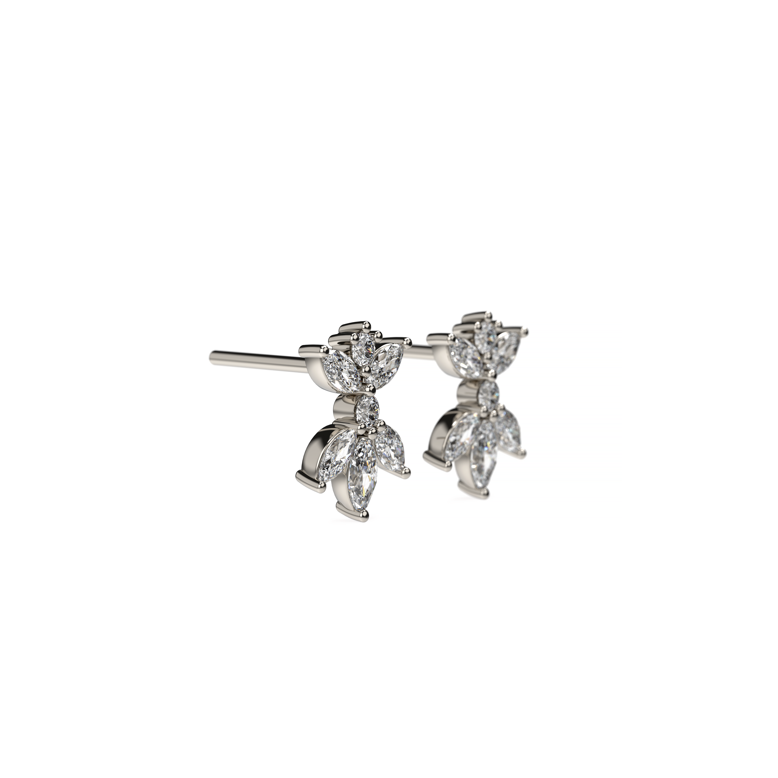 Marquise and Round Diamond Cluster Earrings