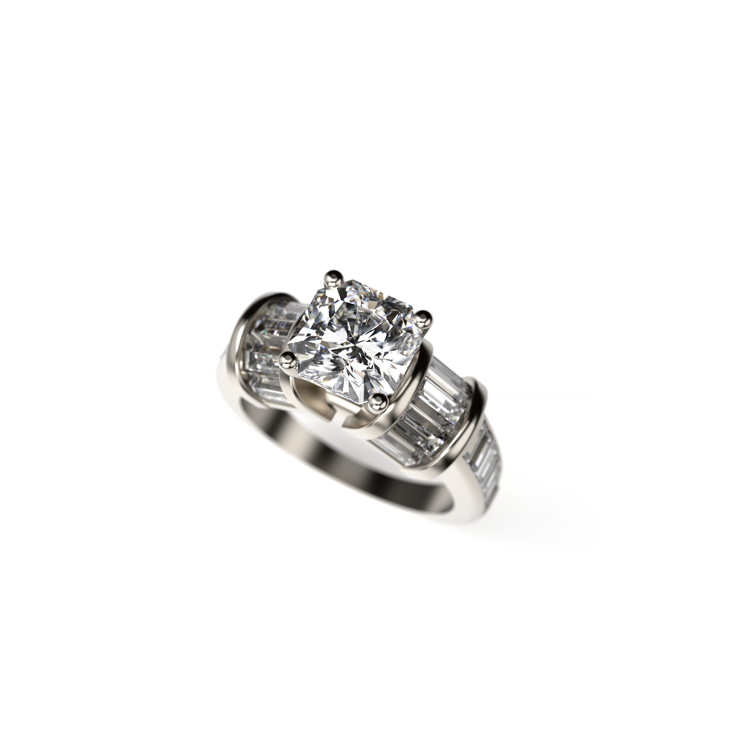 Asscher-Cut Diamond Baguette Engagement Ring