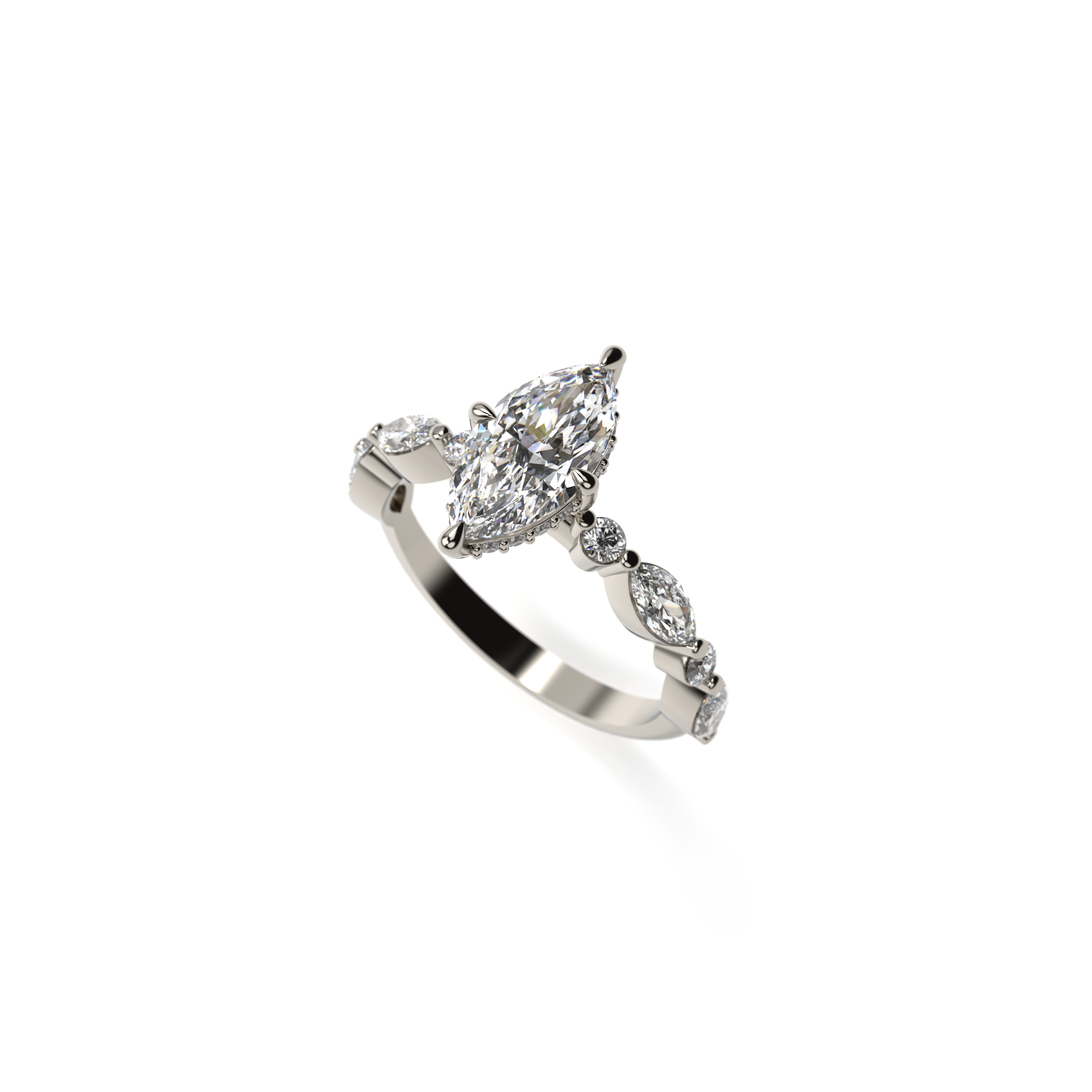 Marquise-Cut Diamond Hidden Halo Engagement Ring