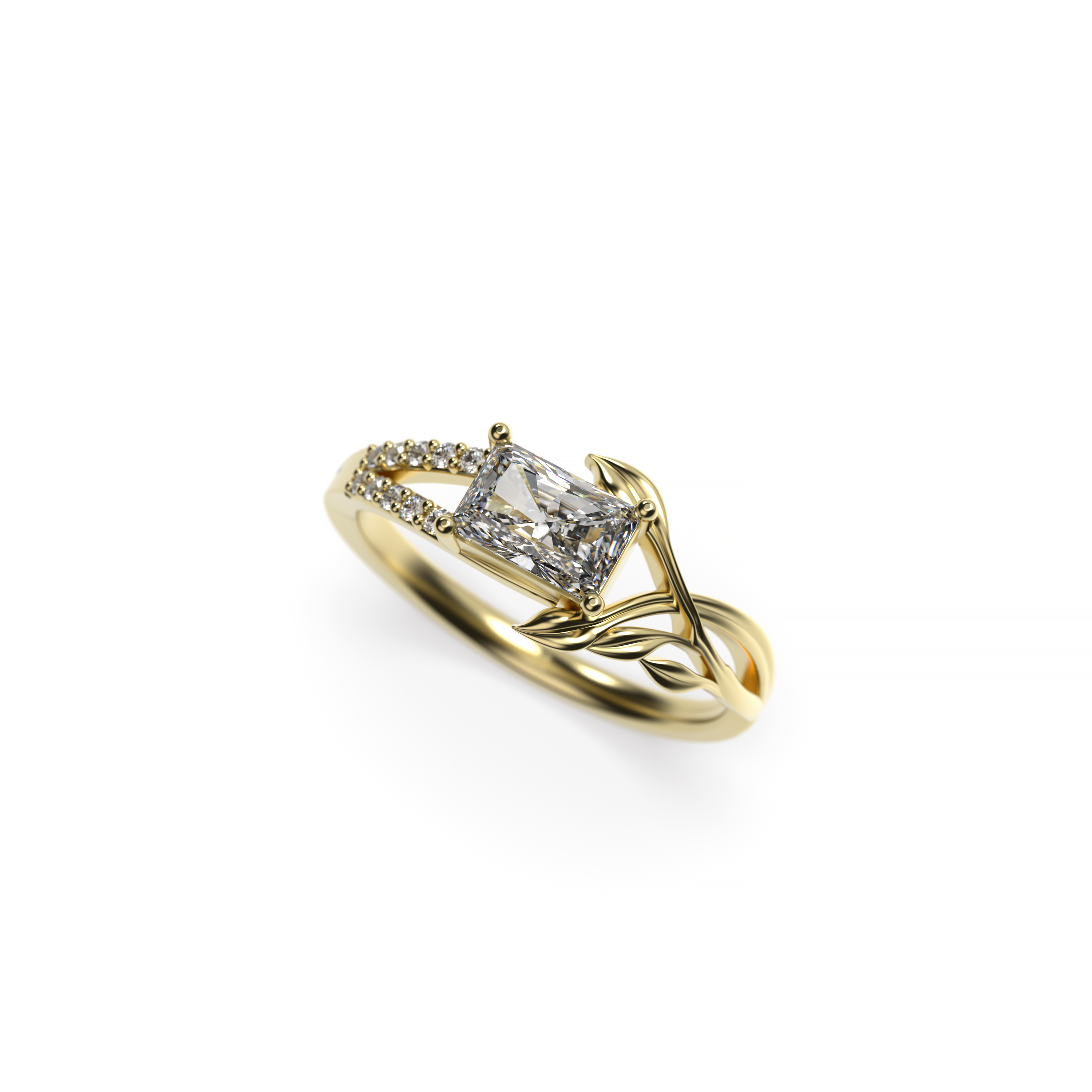 Radiant-Cut Diamond Leaf Band Engagement Ring