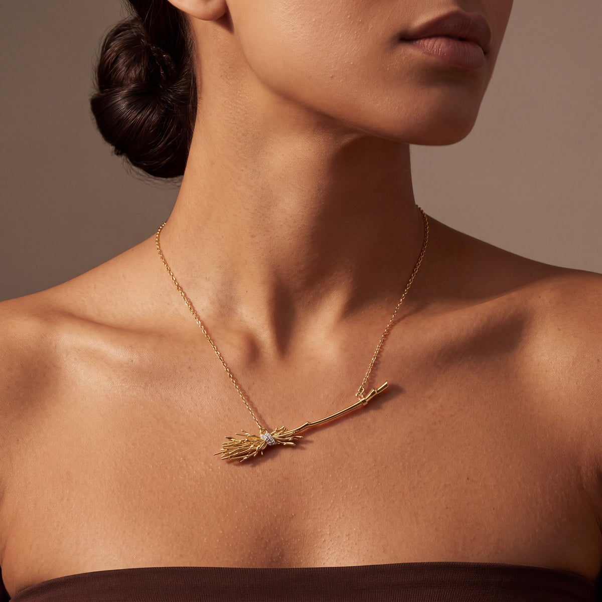 Witch Broom Diamond Pendant Necklace