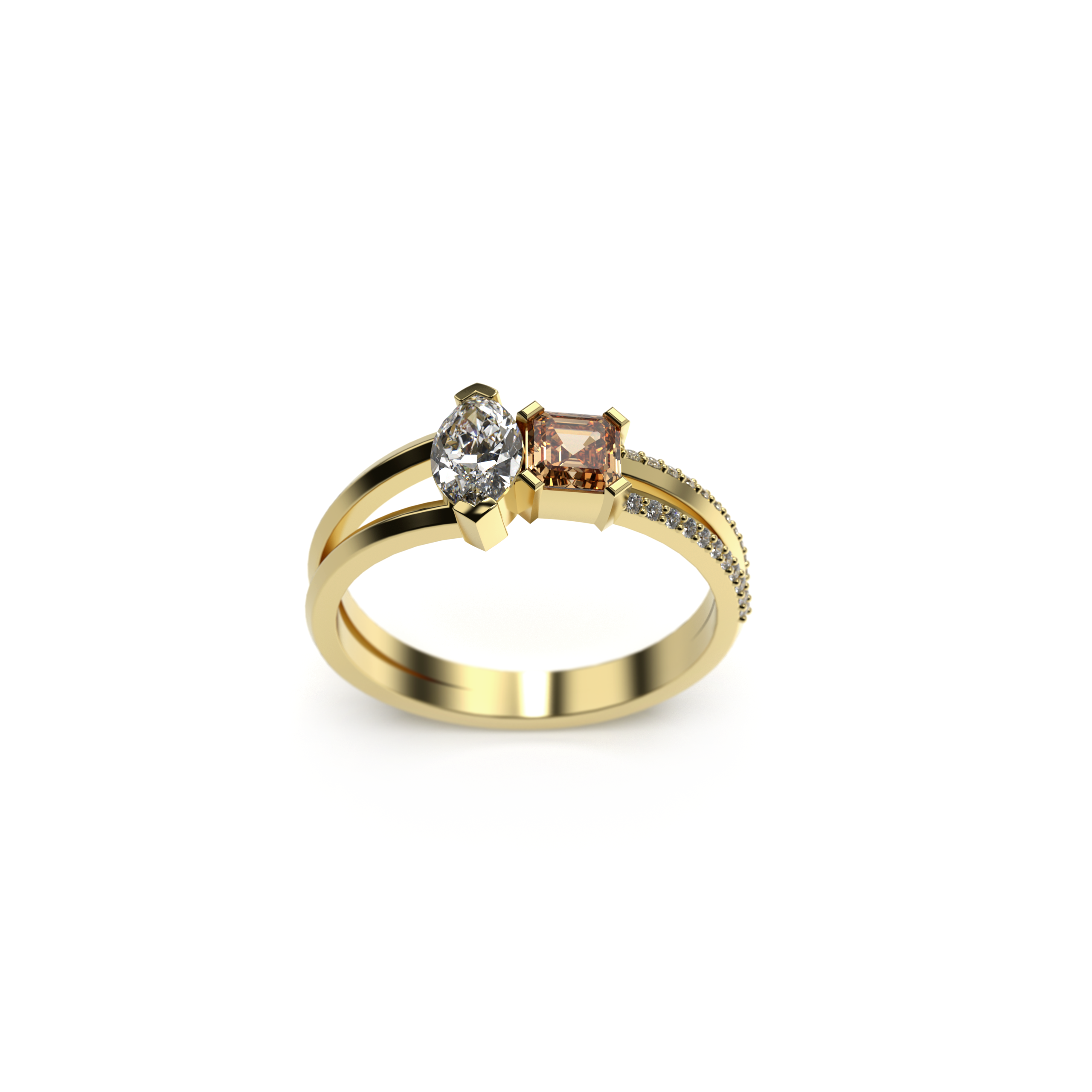 Marquise Diamond and Asscher-Cut Sapphire Engagement Ring