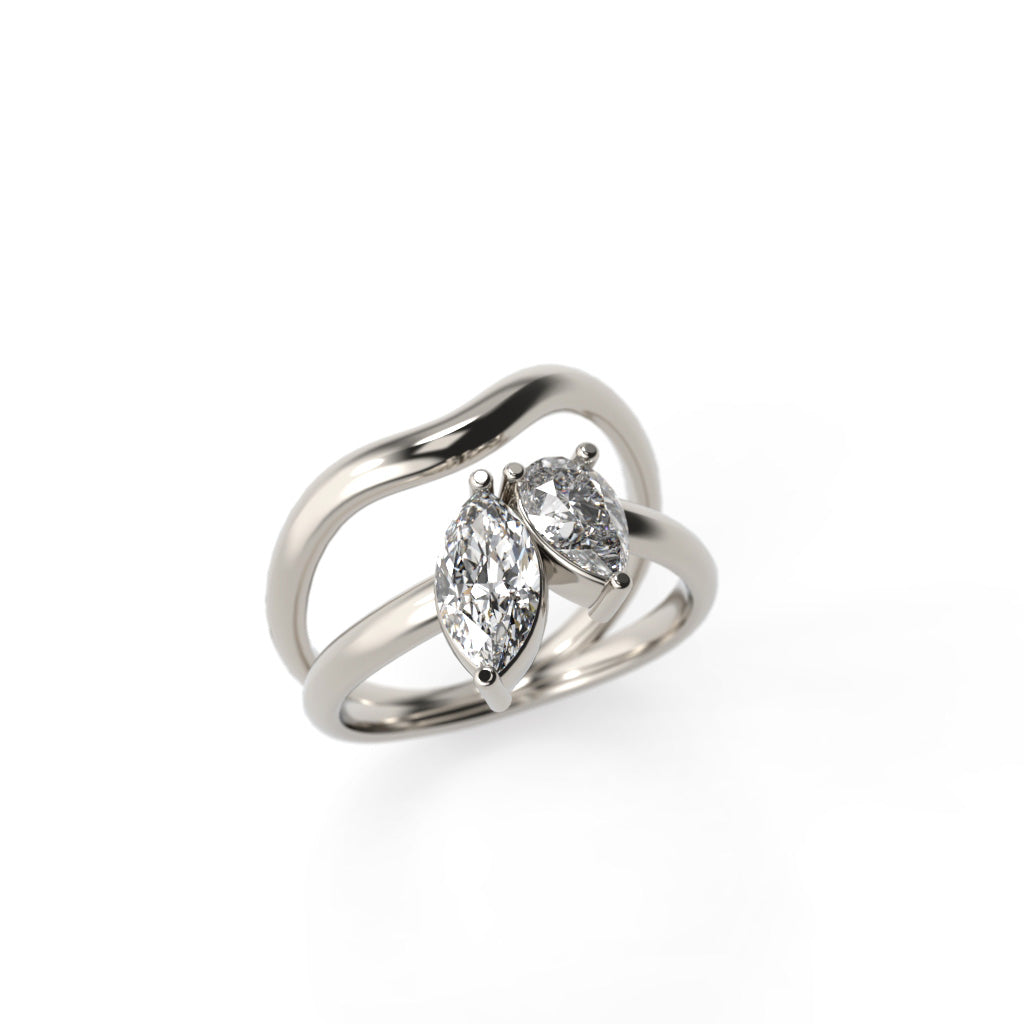 Marquise and Pear Diamond Toi et Moi Engagement Ring