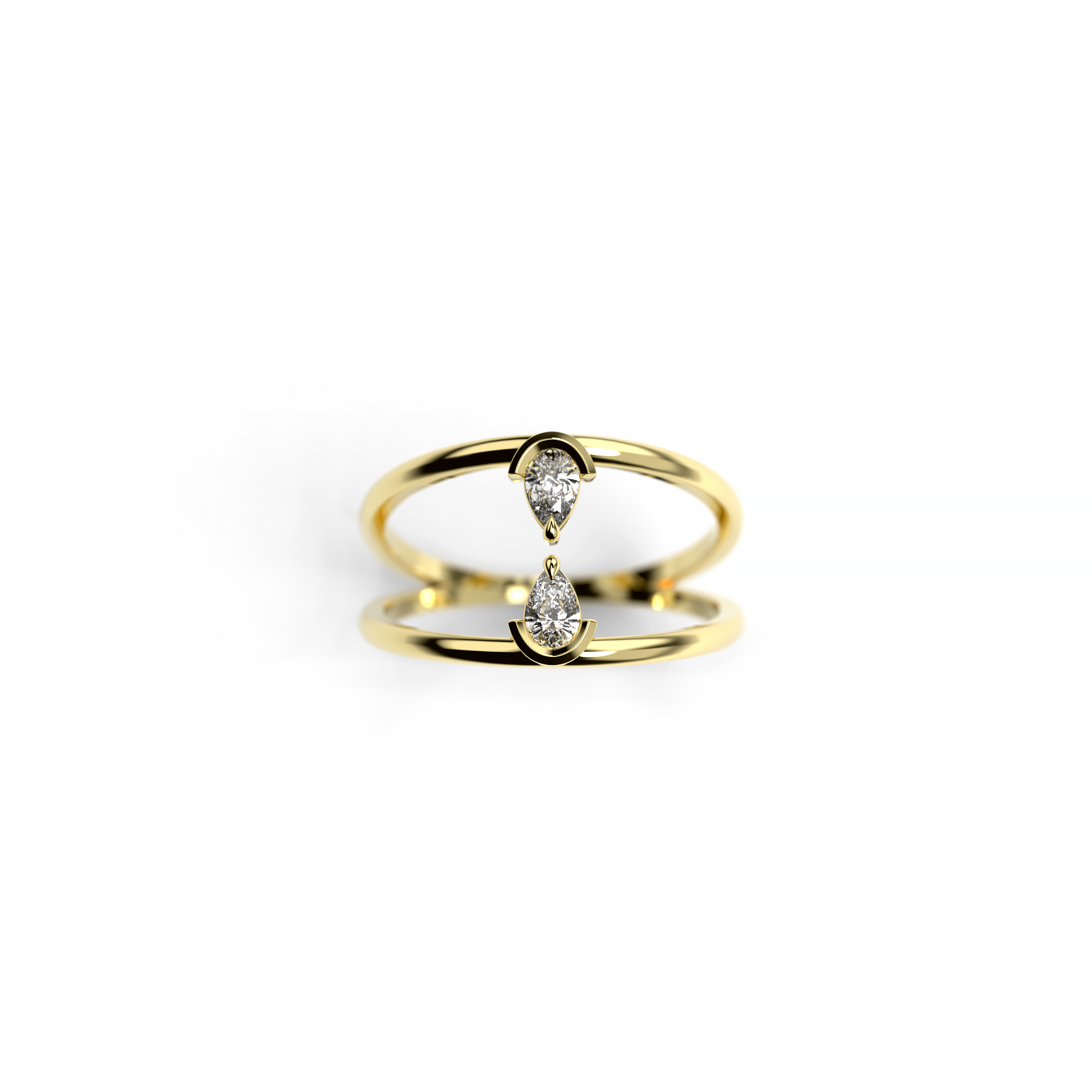 Open Band Ring with Twin Pear Diamonds
