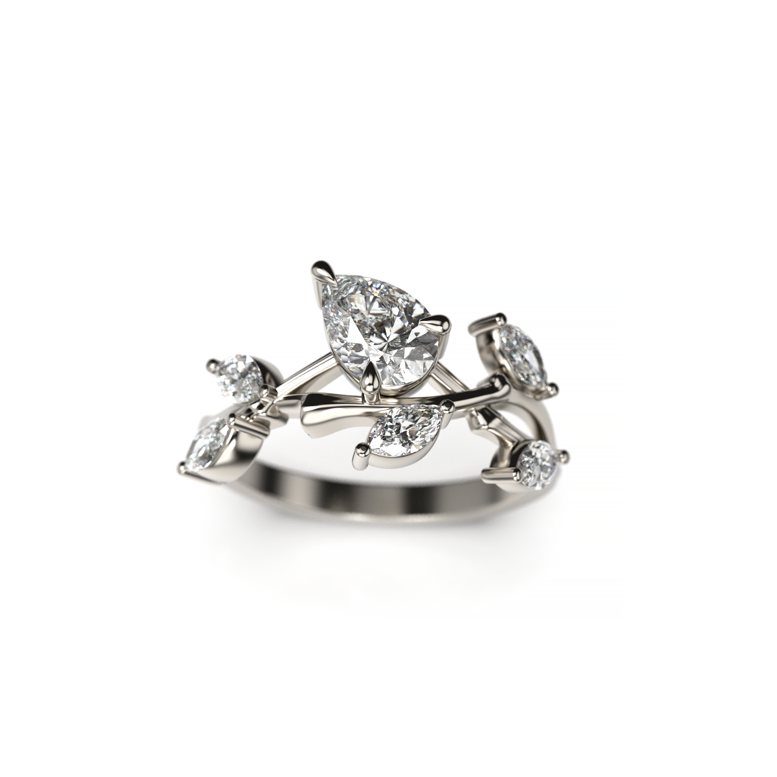 Pear Diamond Vine Engagement Ring