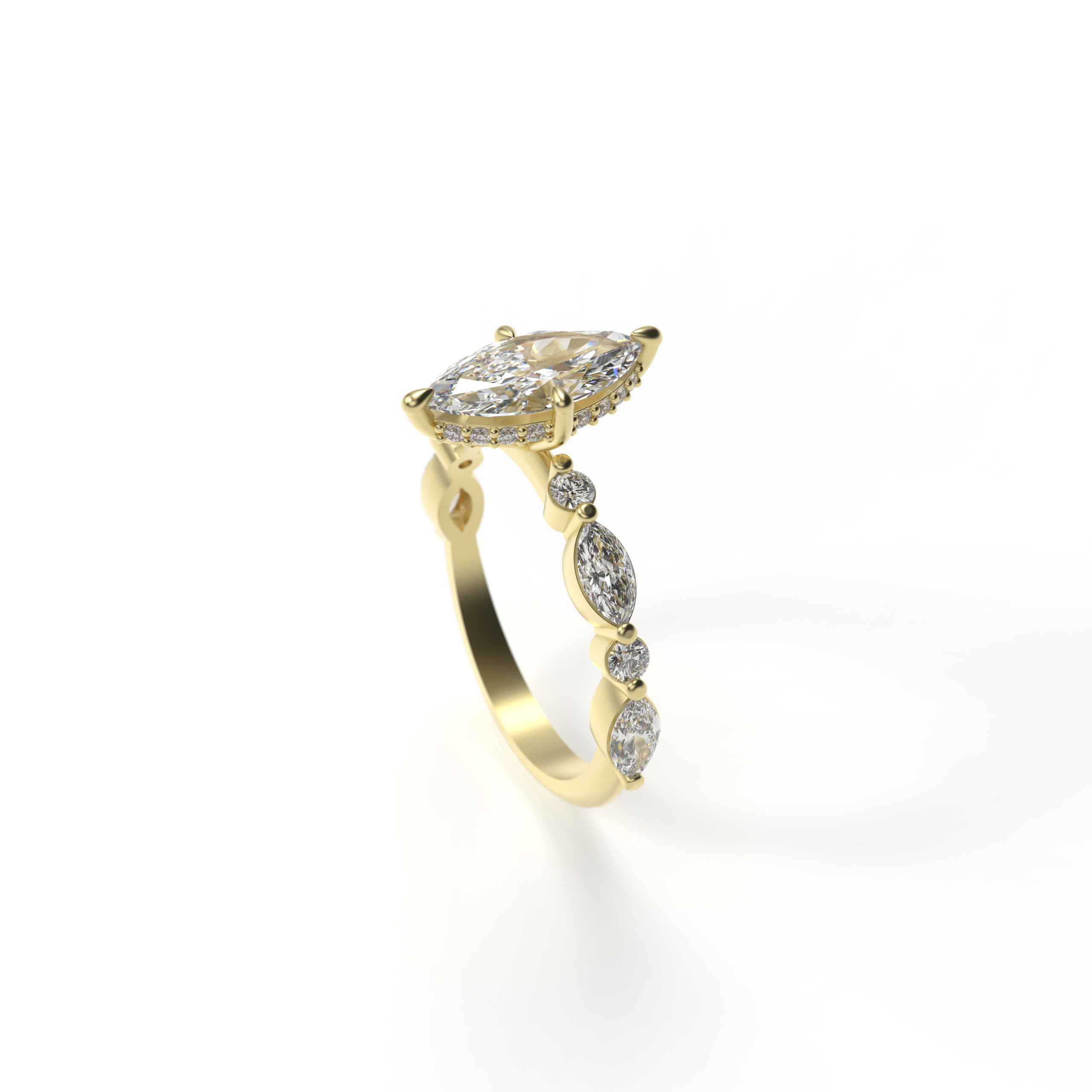 Marquise-Cut Diamond Hidden Halo Engagement Ring