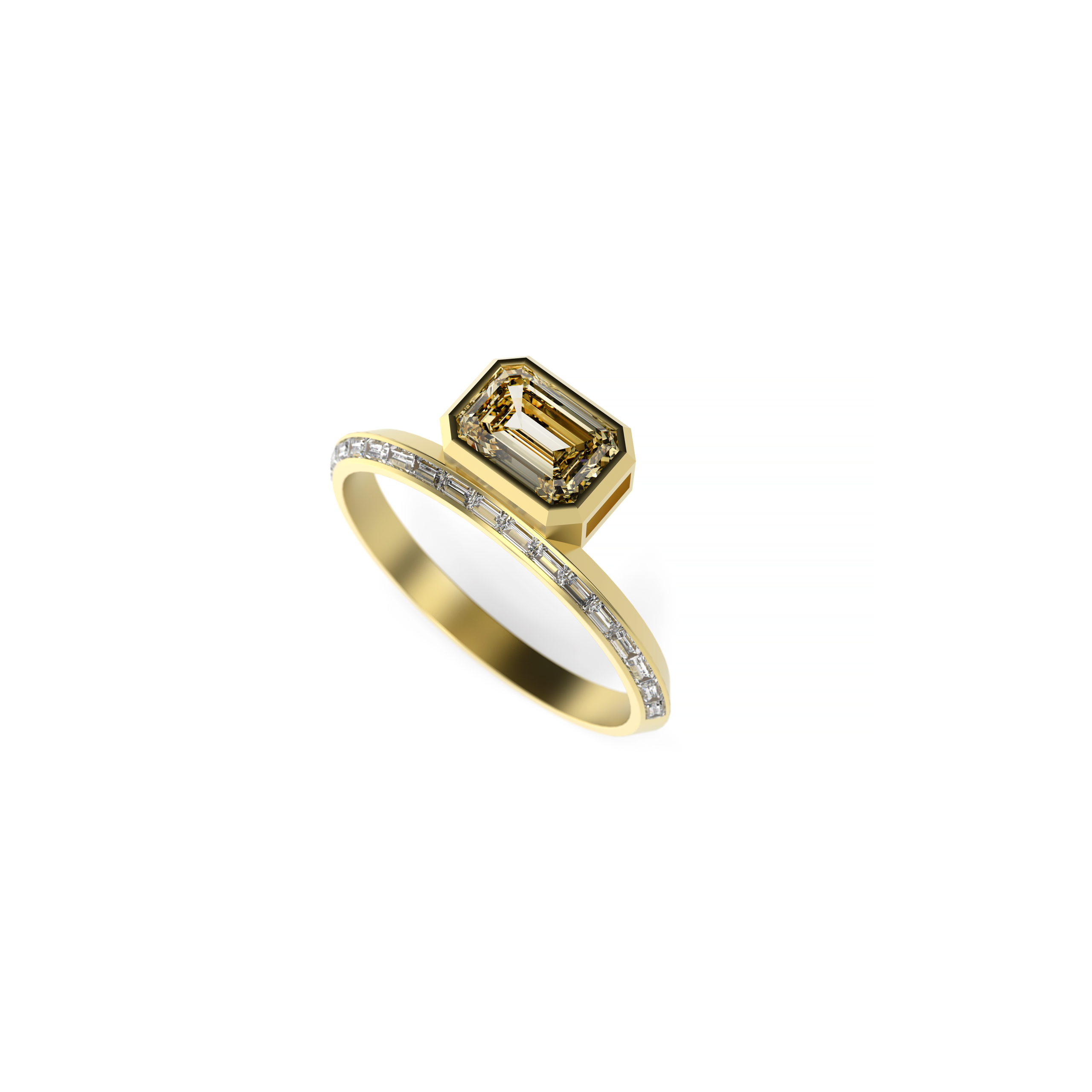 Emerald-Cut Diamond Ring with Baguette Knife-Edge Band