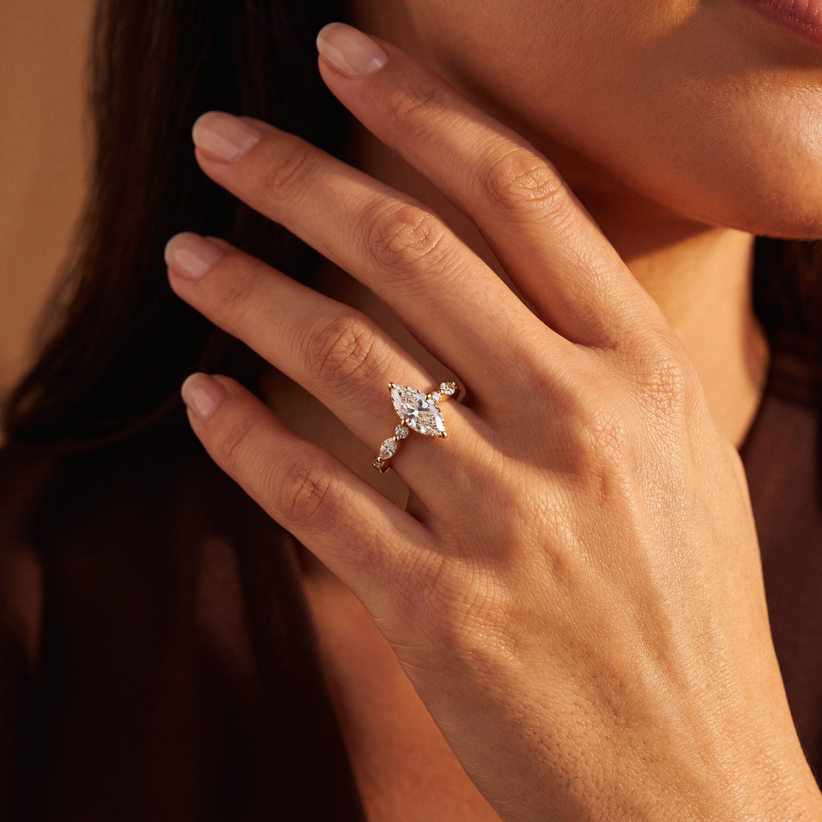 Marquise-Cut Diamond Hidden Halo Engagement Ring