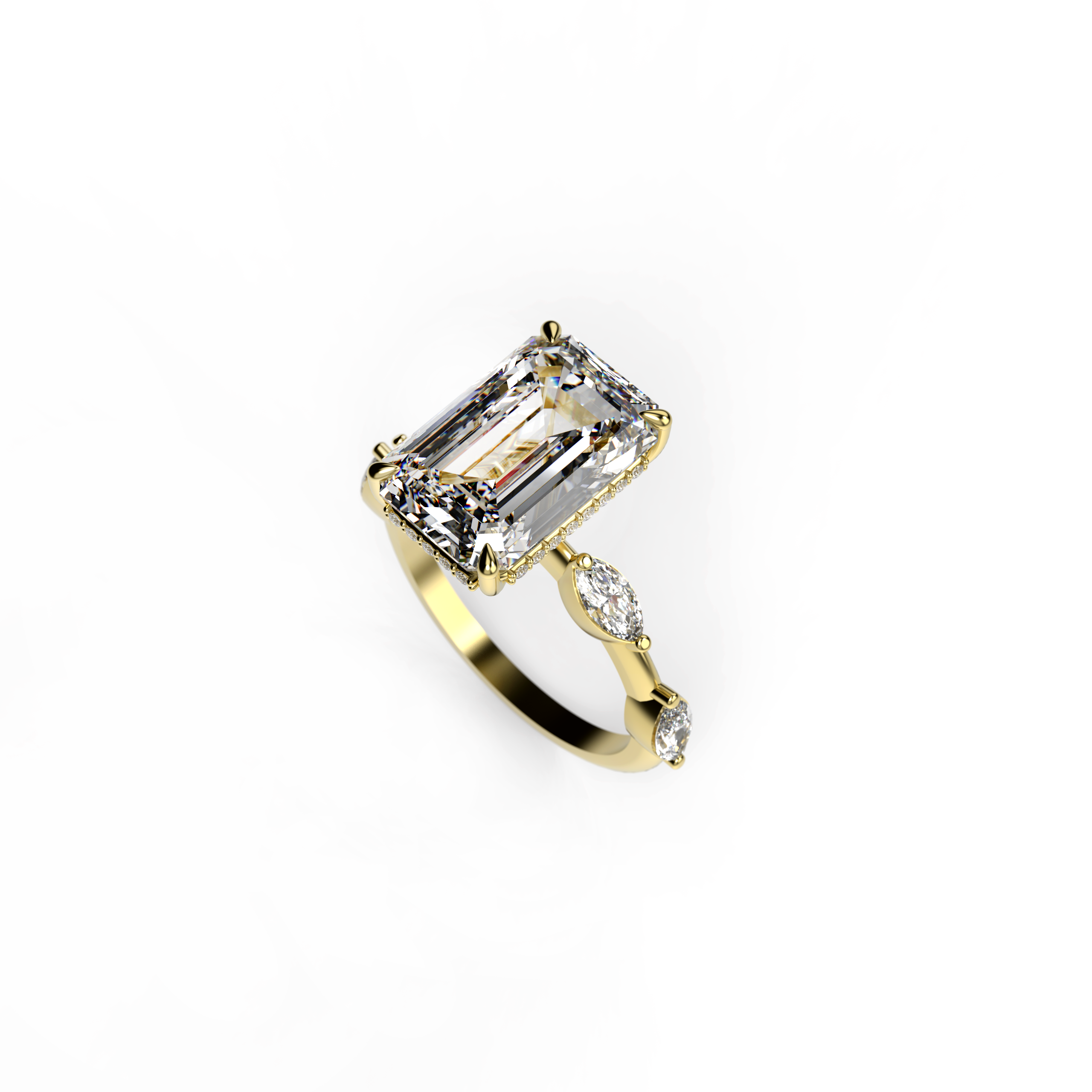 Emerald-Cut Diamond Engagement Ring with Hidden Halo