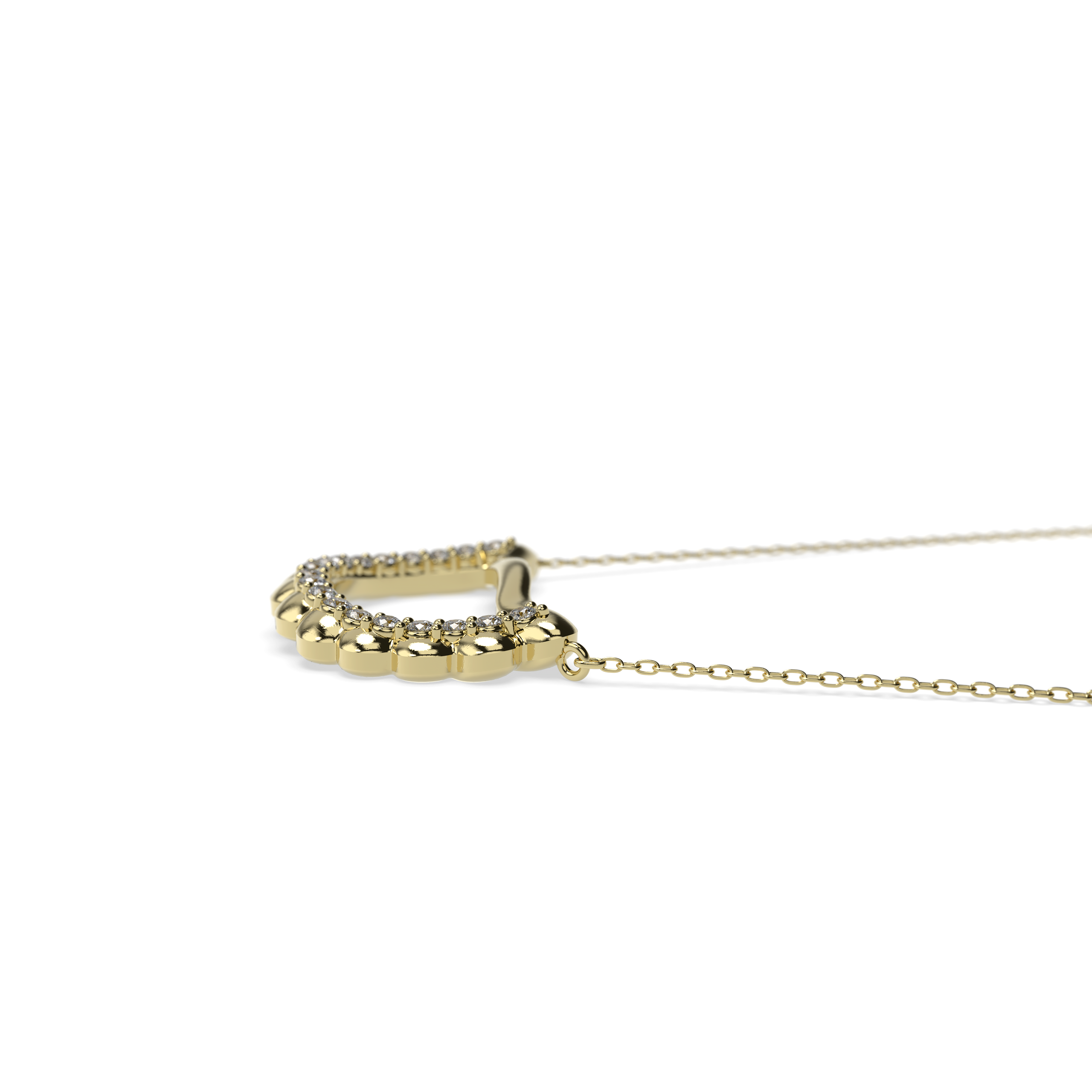 Elegant gold necklace with a diamond-studded pendant inspired by the shape of a pierogi, showcasing a modern cultural twist