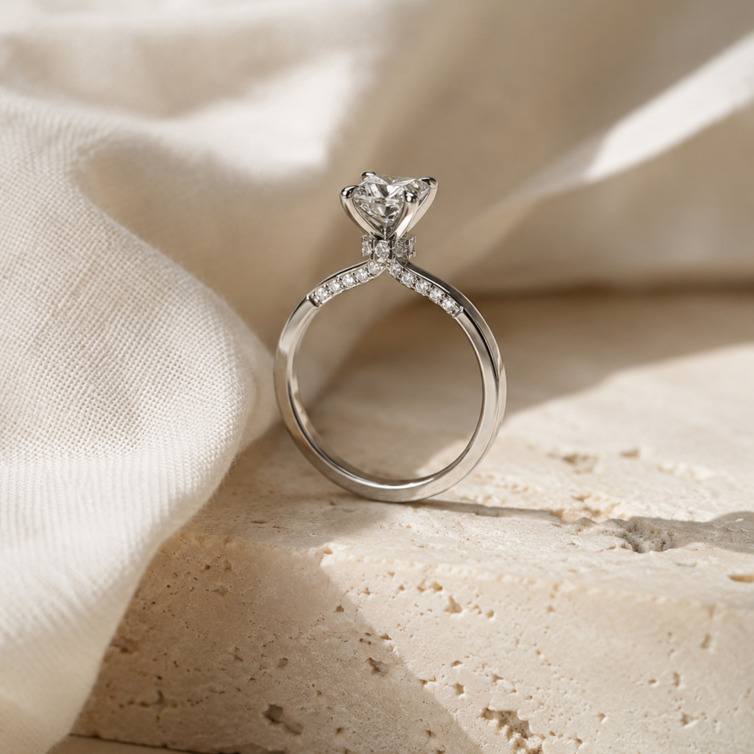 Princess Diamond Engagement Ring with Hidden Diamond Halo