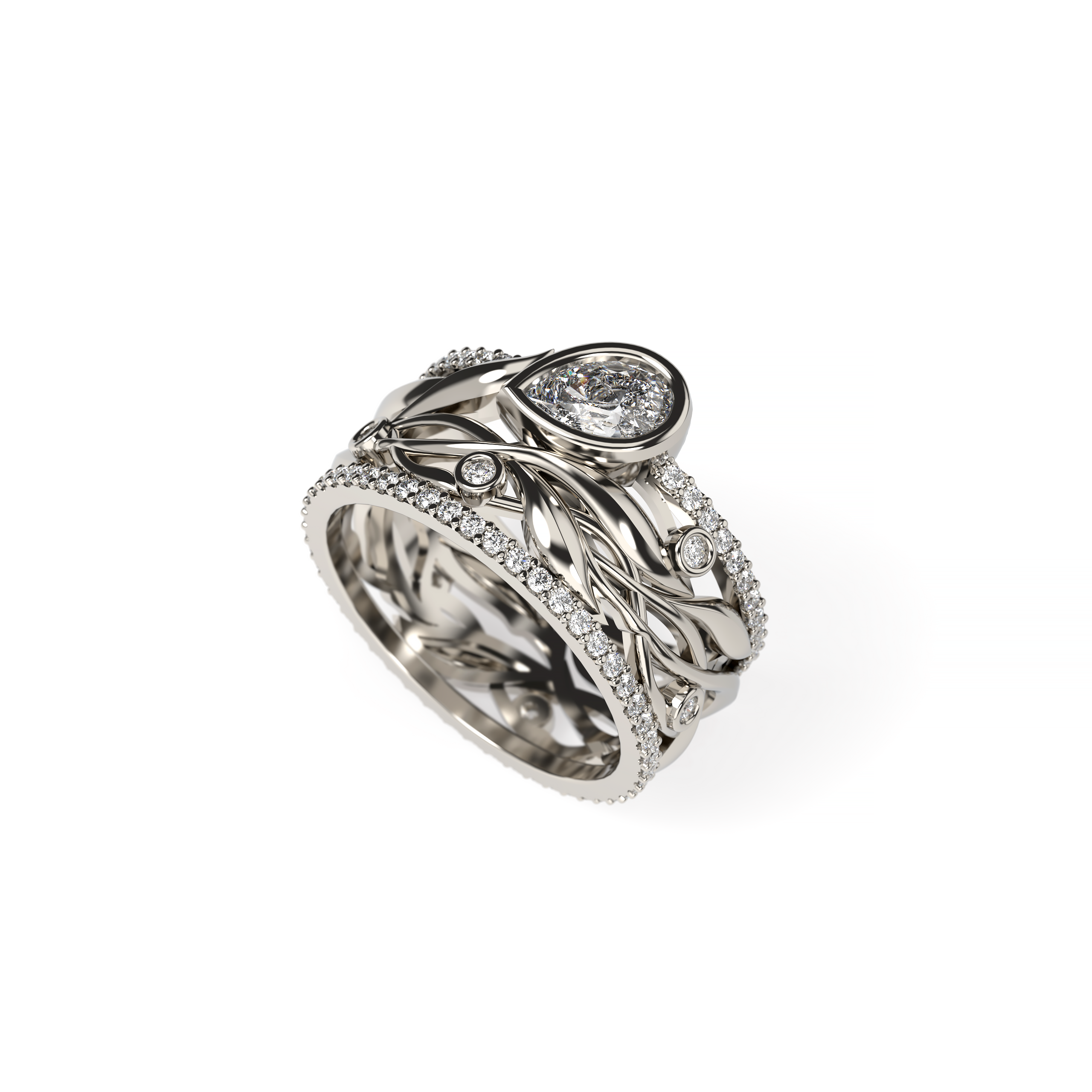 Pear-Shaped Diamond Leaf Band Ring
