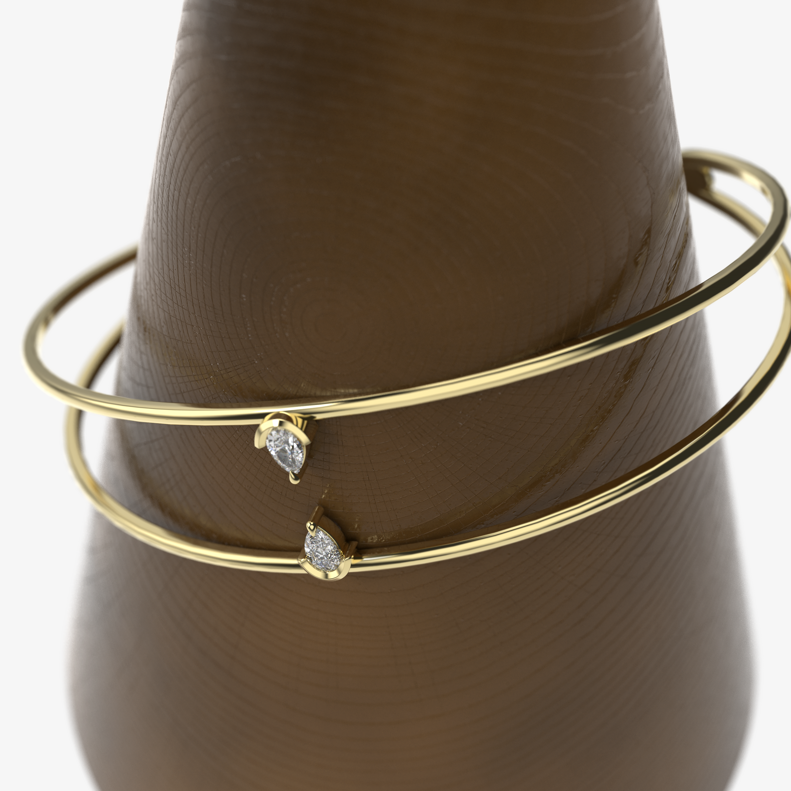 Open Bangle with Twin Pear-Cut Diamonds