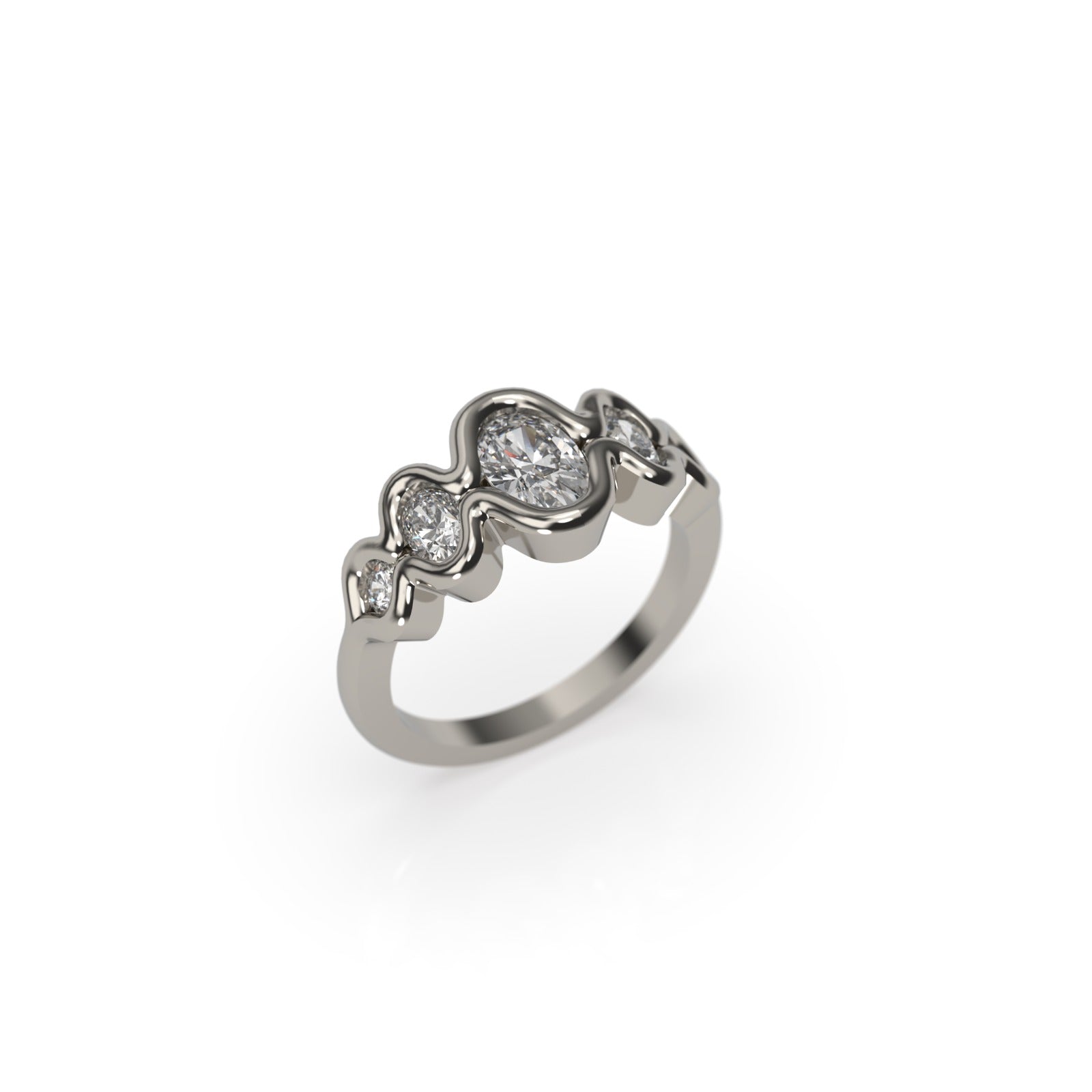 The Flow Diamond Engagement Ring with Oval and Round Diamonds