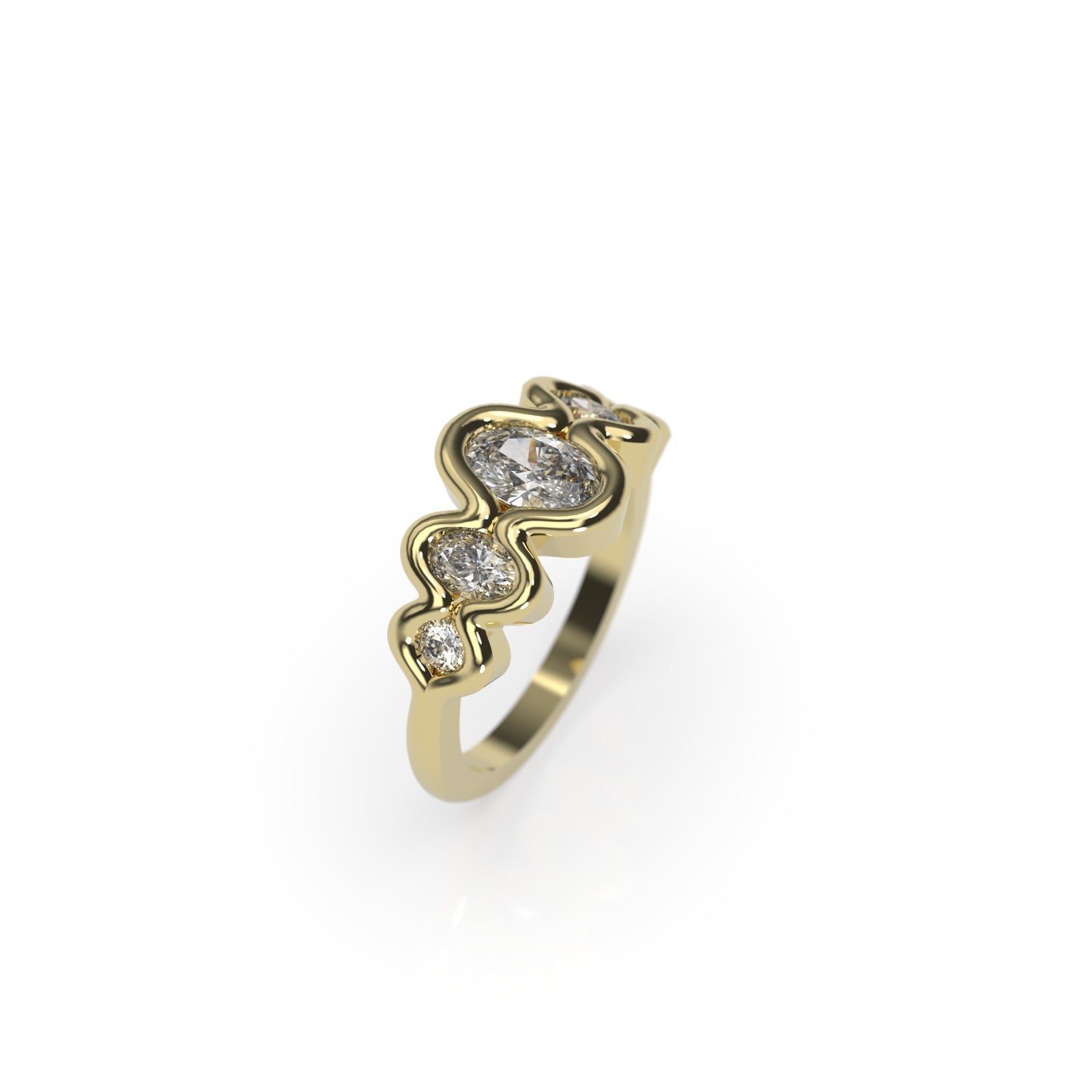 The Flow Diamond Engagement Ring with Oval and Round Diamonds