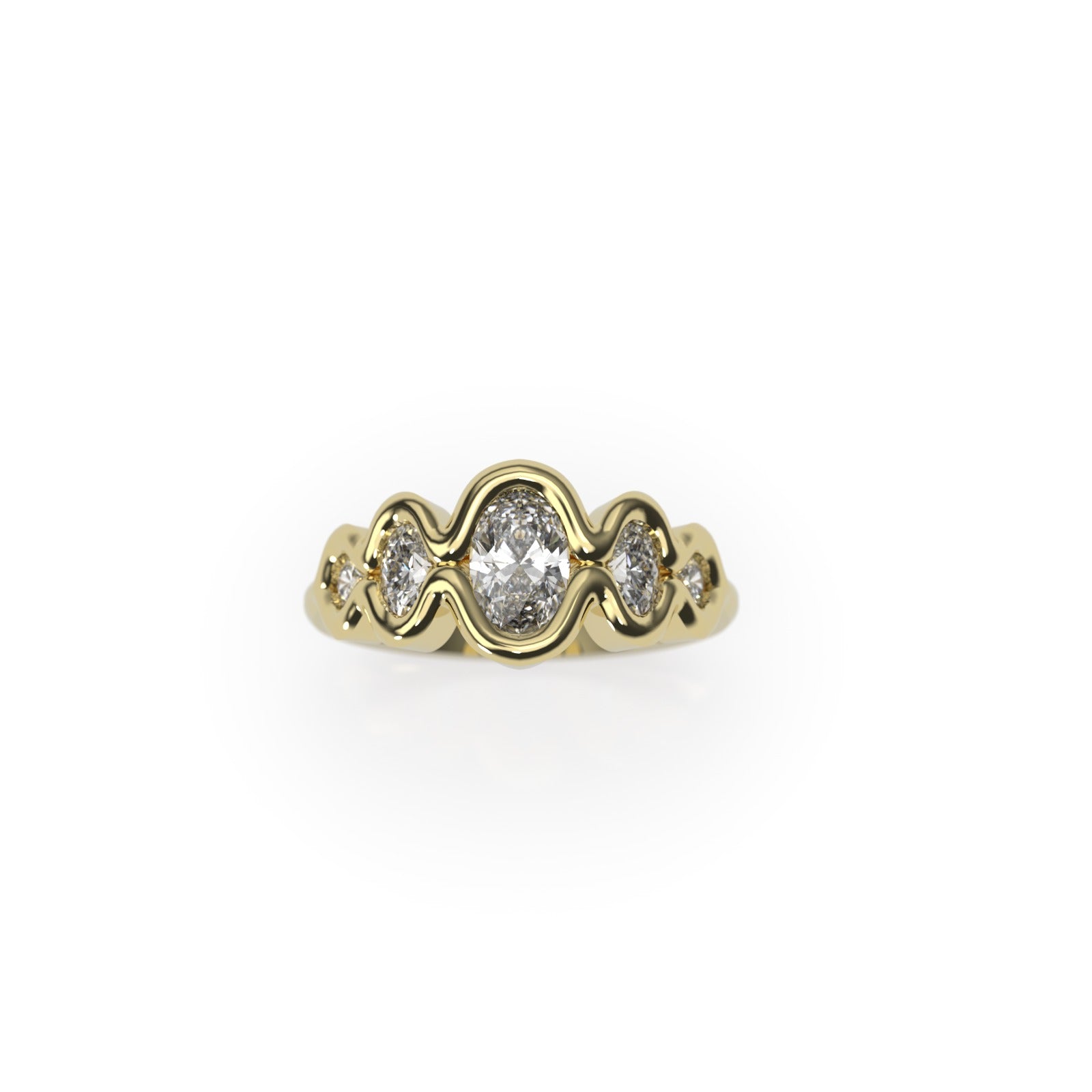 The Flow Diamond Engagement Ring with Oval and Round Diamonds