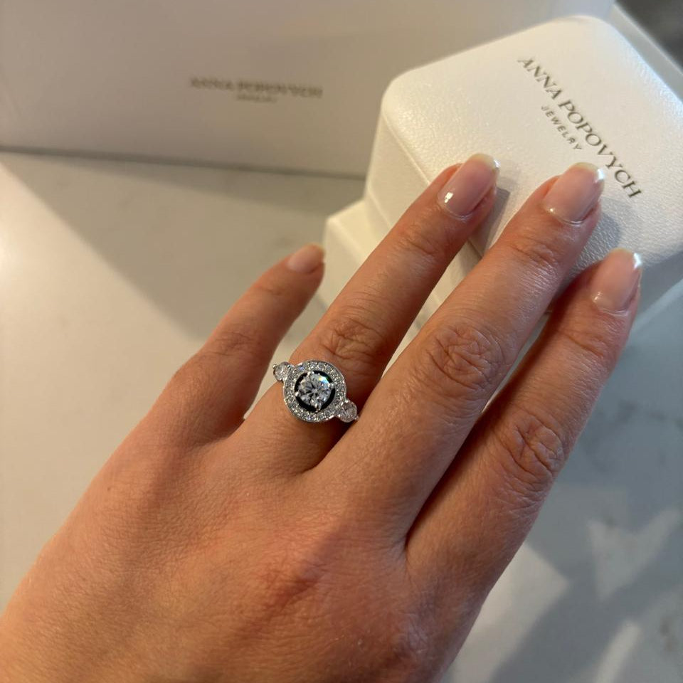 Black Enamel Round Diamond Halo Ring
