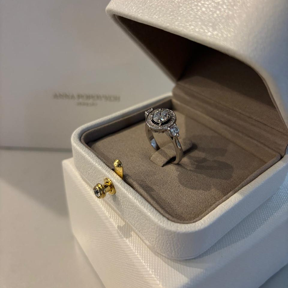 Black Enamel Round Diamond Halo Ring