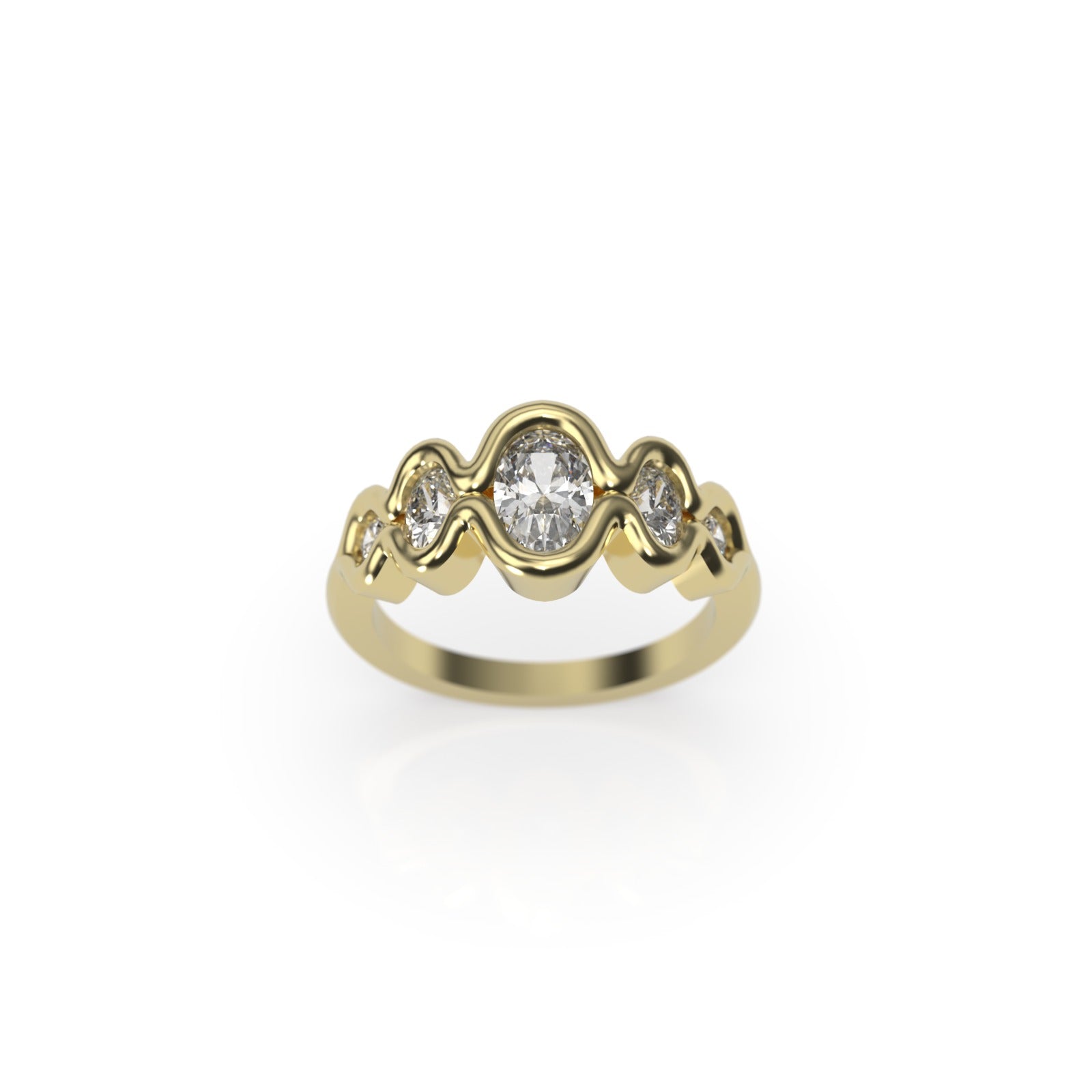 The Flow Diamond Engagement Ring with Oval and Round Diamonds