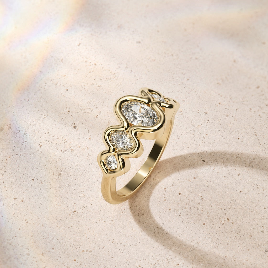 The Flow Diamond Engagement Ring with Oval and Round Diamonds