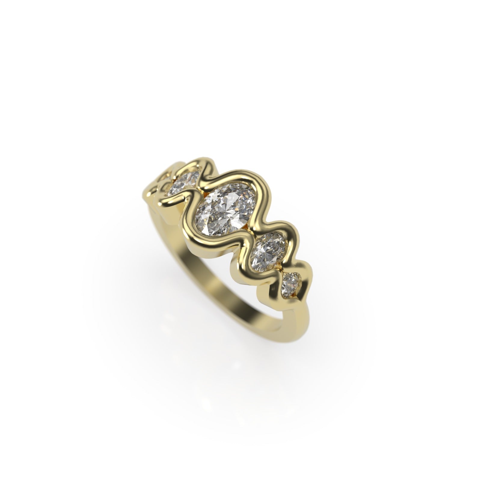 The Flow Diamond Engagement Ring with Oval and Round Diamonds