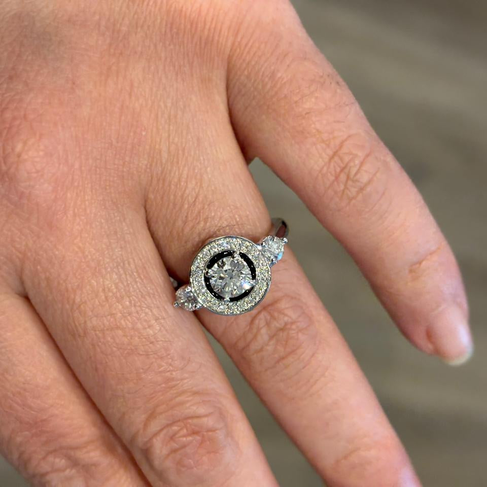 Black Enamel Round Diamond Halo Ring